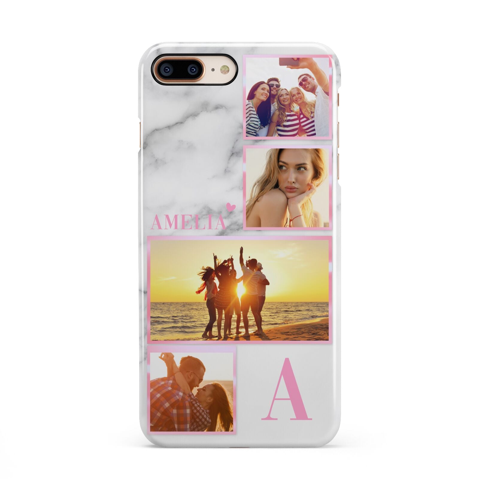 Personalised Marble Photo Collage iPhone 8 Plus 3D Snap Case on Gold Phone