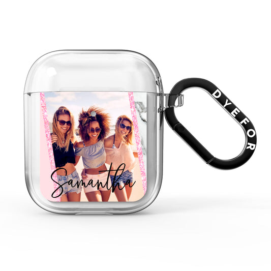 Personalised Marble Photo Name AirPods Clear Case