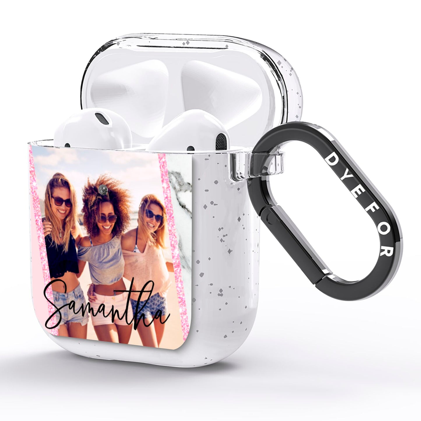 Personalised Marble Photo Name AirPods Glitter Case Side Image