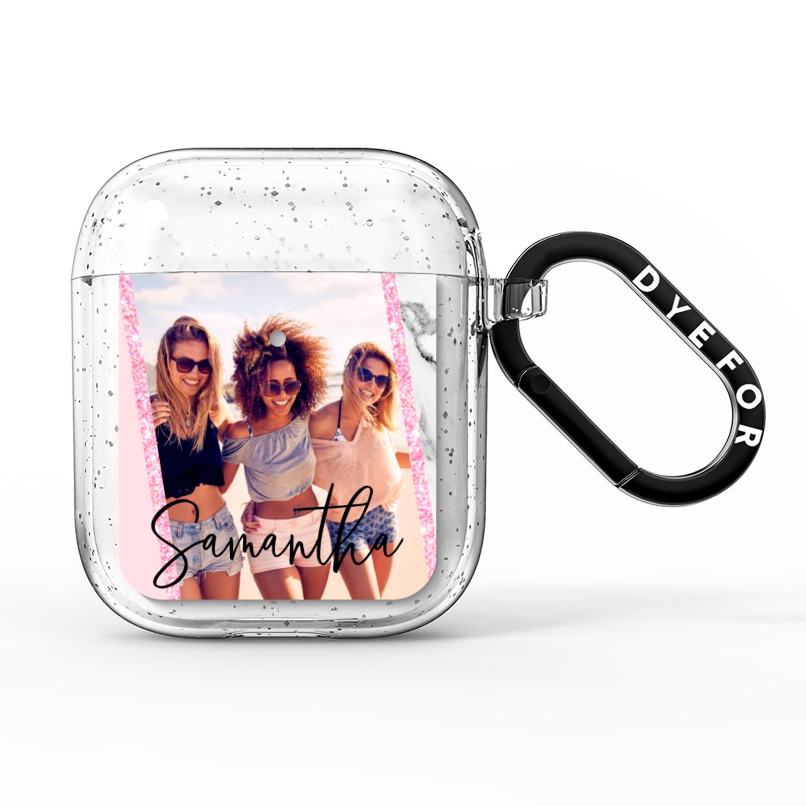 Personalised Marble Photo Name AirPods Glitter Case