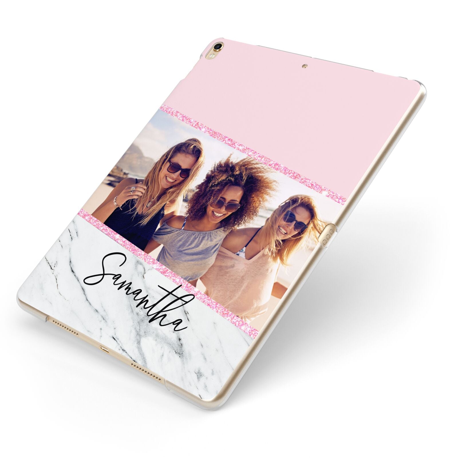 Personalised Marble Photo Name Apple iPad Case on Gold iPad Side View