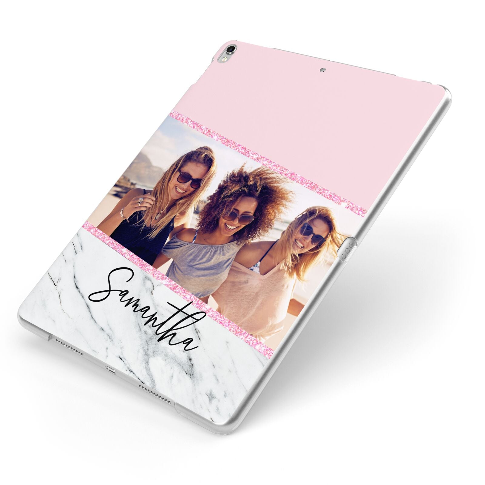 Personalised Marble Photo Name Apple iPad Case on Silver iPad Side View