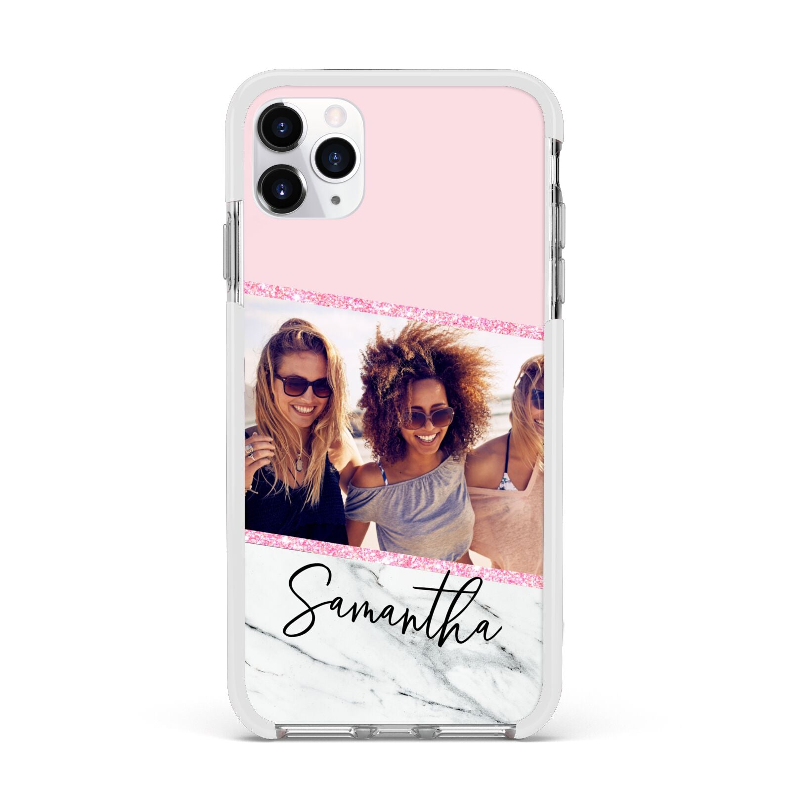 Personalised Marble Photo Name Apple iPhone 11 Pro Max in Silver with White Impact Case
