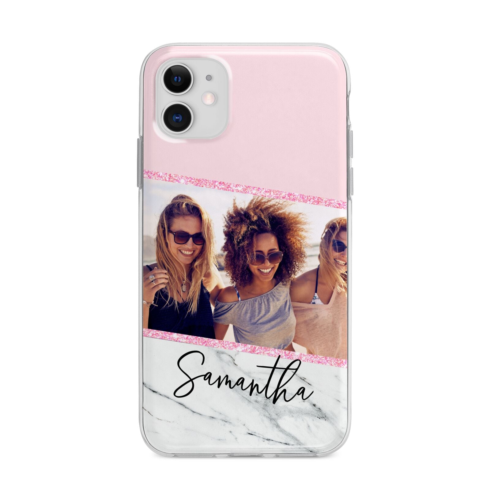 Personalised Marble Photo Name Apple iPhone 11 in White with Bumper Case
