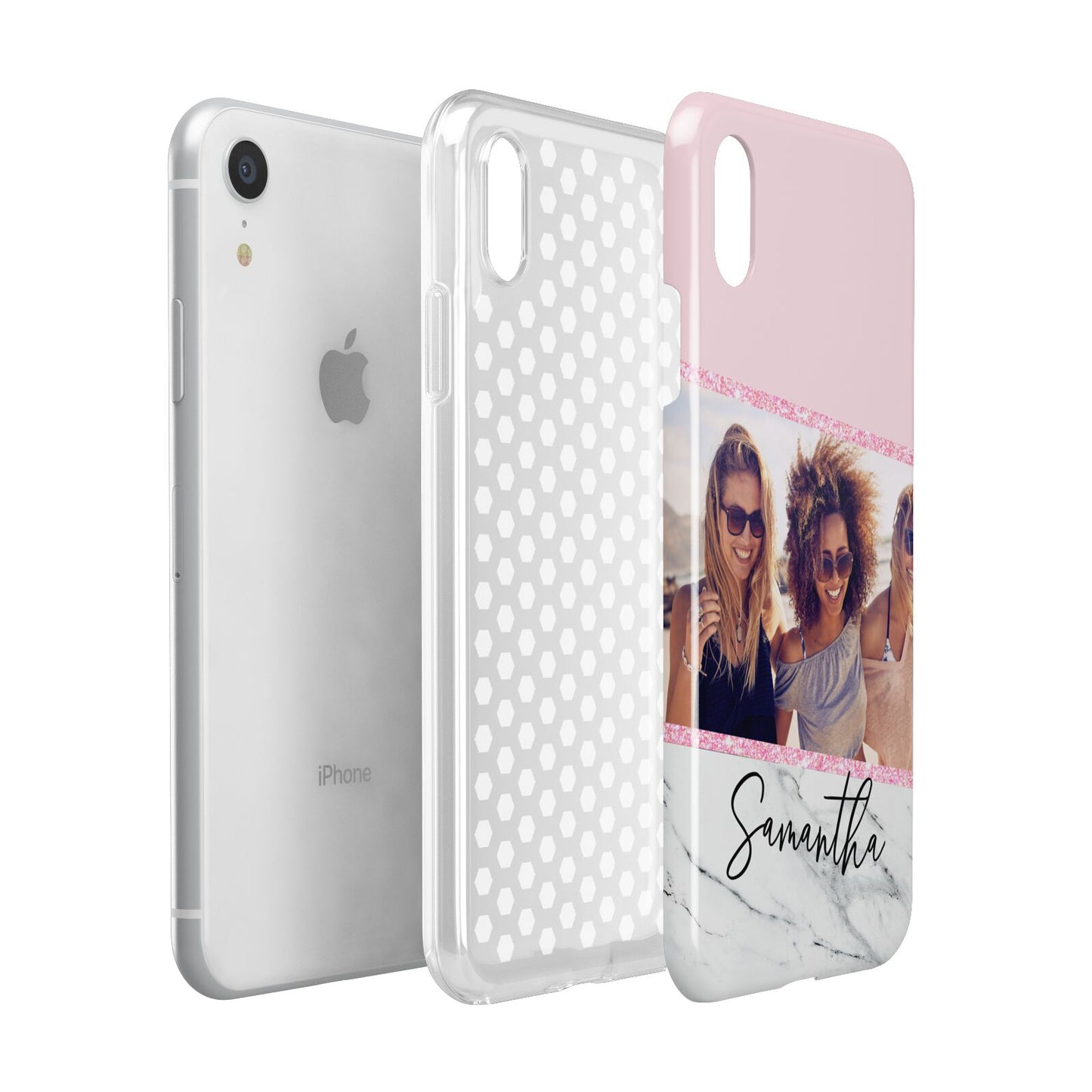Personalised Marble Photo Name Apple iPhone XR White 3D Tough Case Expanded view