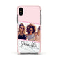 Personalised Marble Photo Name Apple iPhone Xs Impact Case Pink Edge on Black Phone