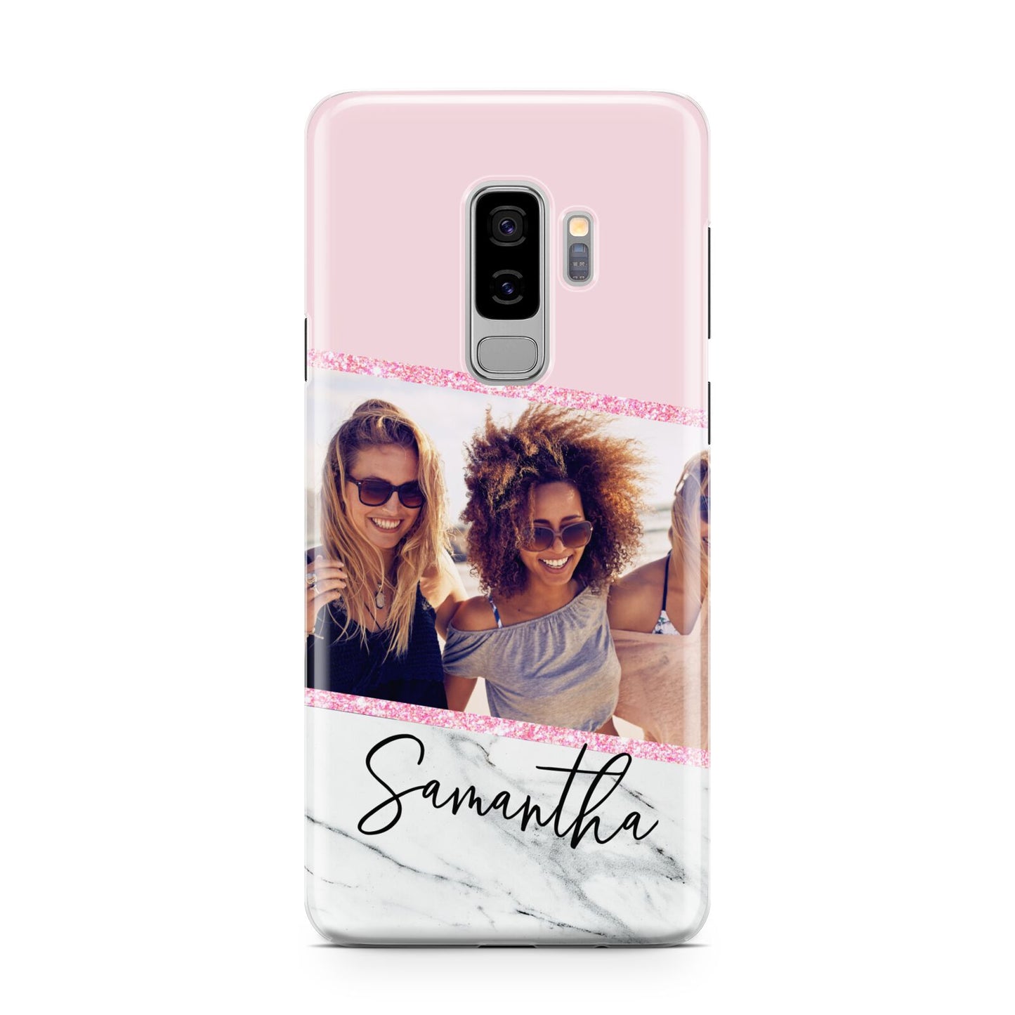 Personalised Marble Photo Name Samsung Galaxy S9 Plus Case on Silver phone