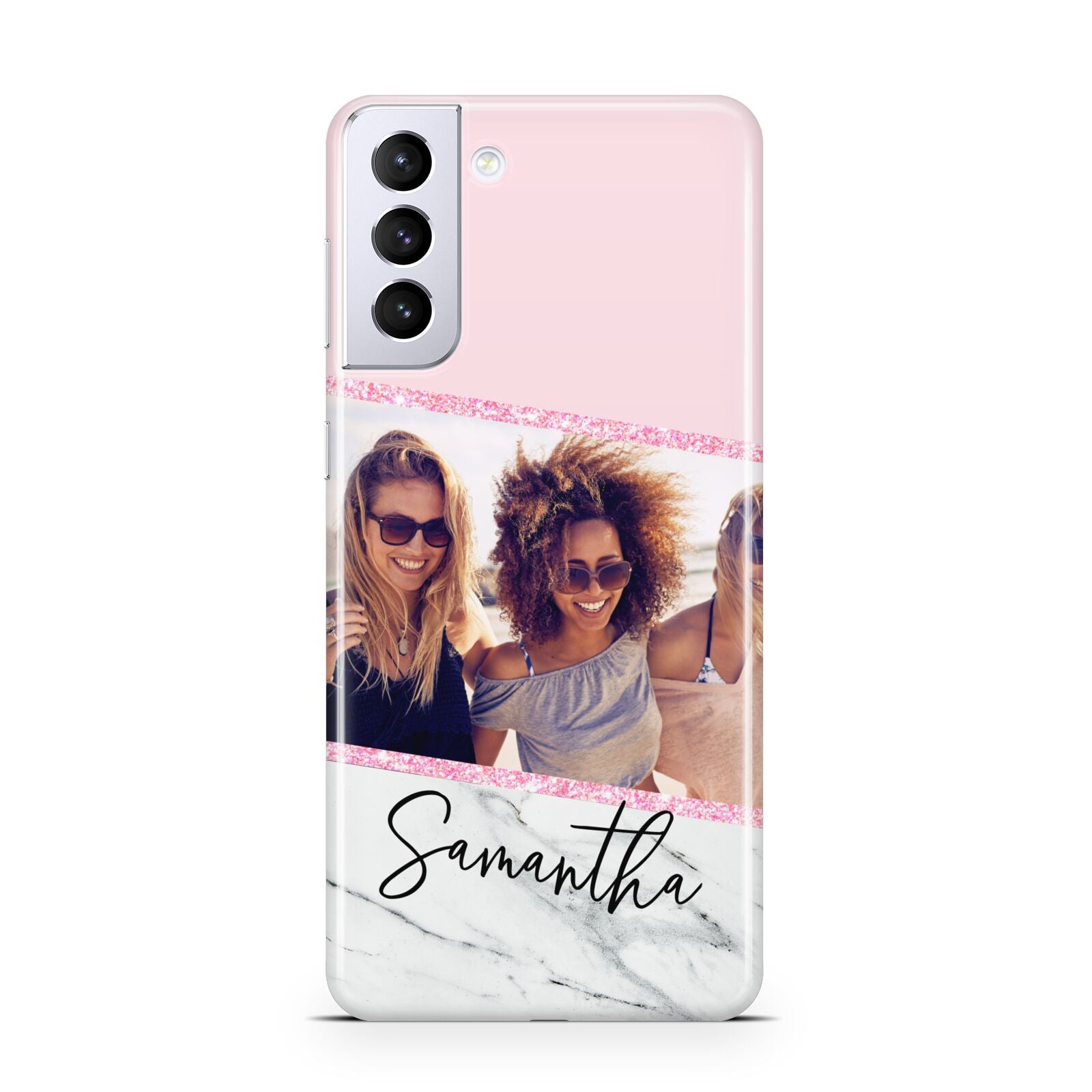 Personalised Marble Photo Name Samsung S21 Plus Phone Case