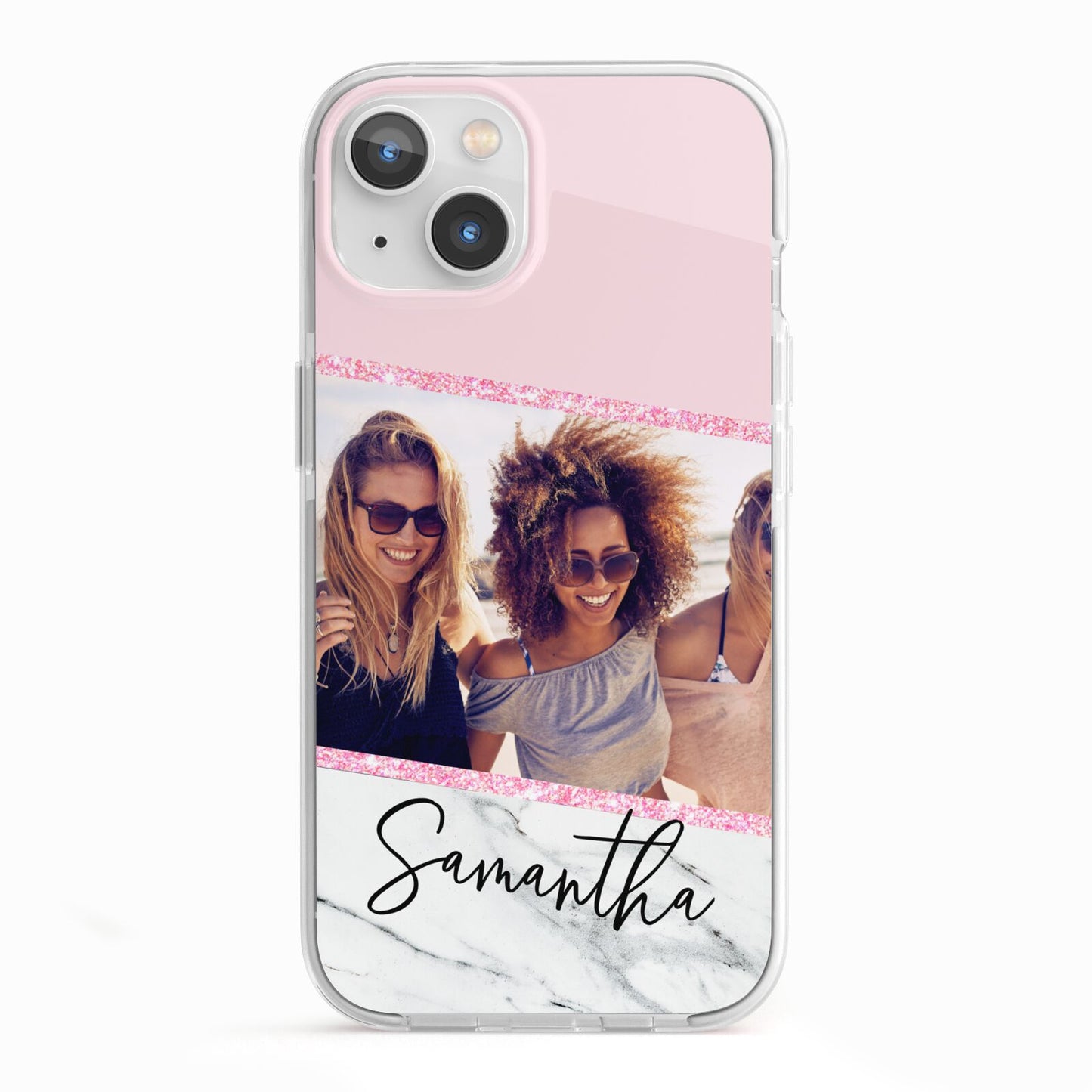 Personalised Marble Photo Name iPhone 13 TPU Impact Case with White Edges