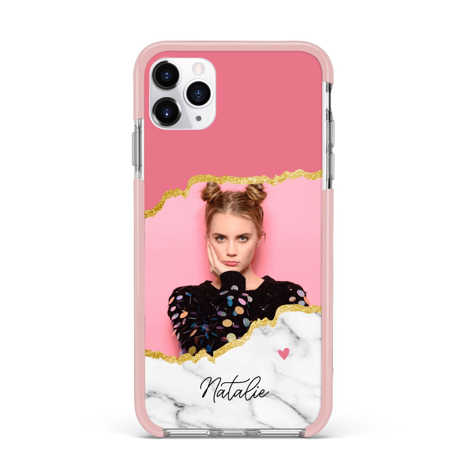 Personalised Marble Photo iPhone 11 Pro Max Impact Pink Edge Case