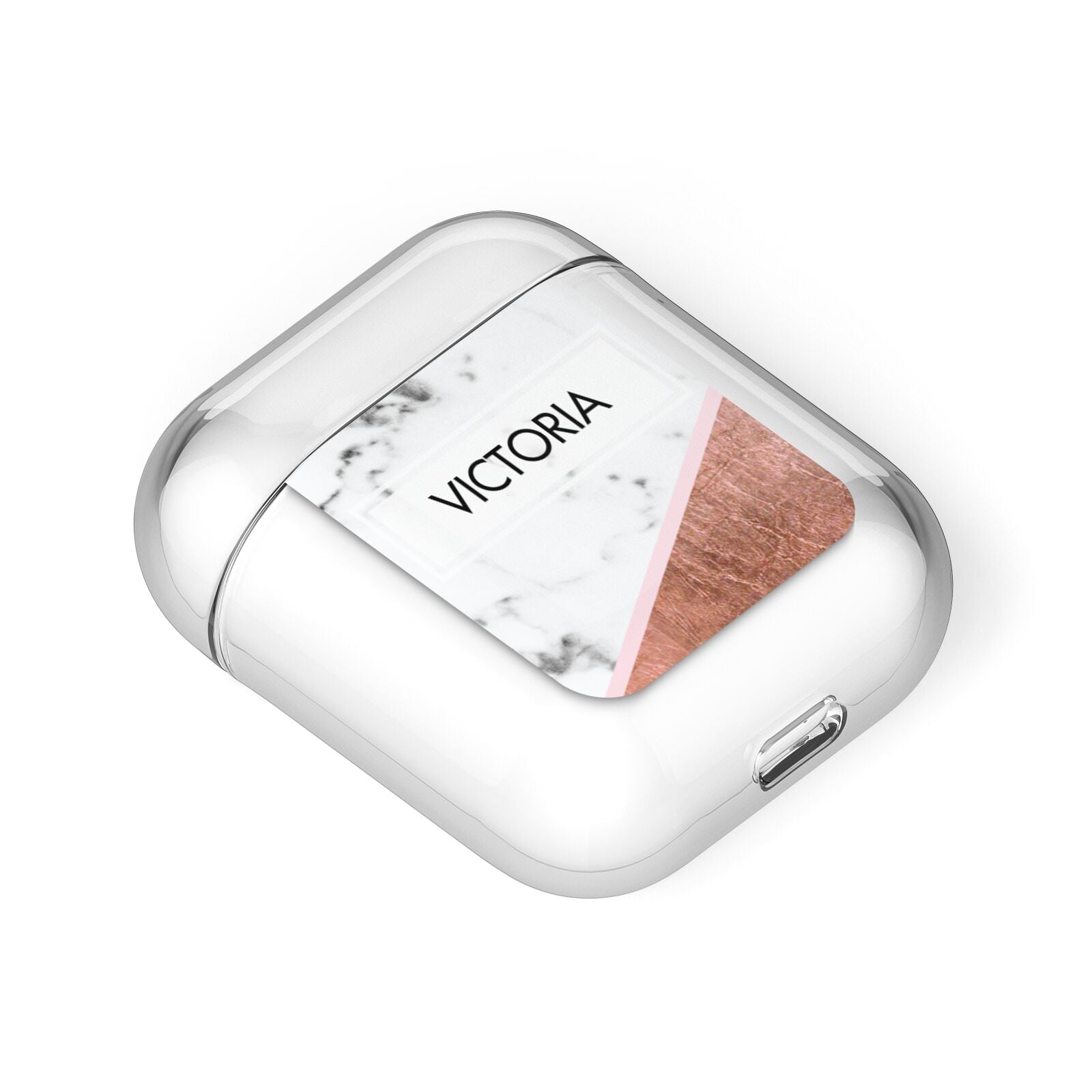 Personalised Marble Rose Gold Name Initials AirPods Case Laid Flat