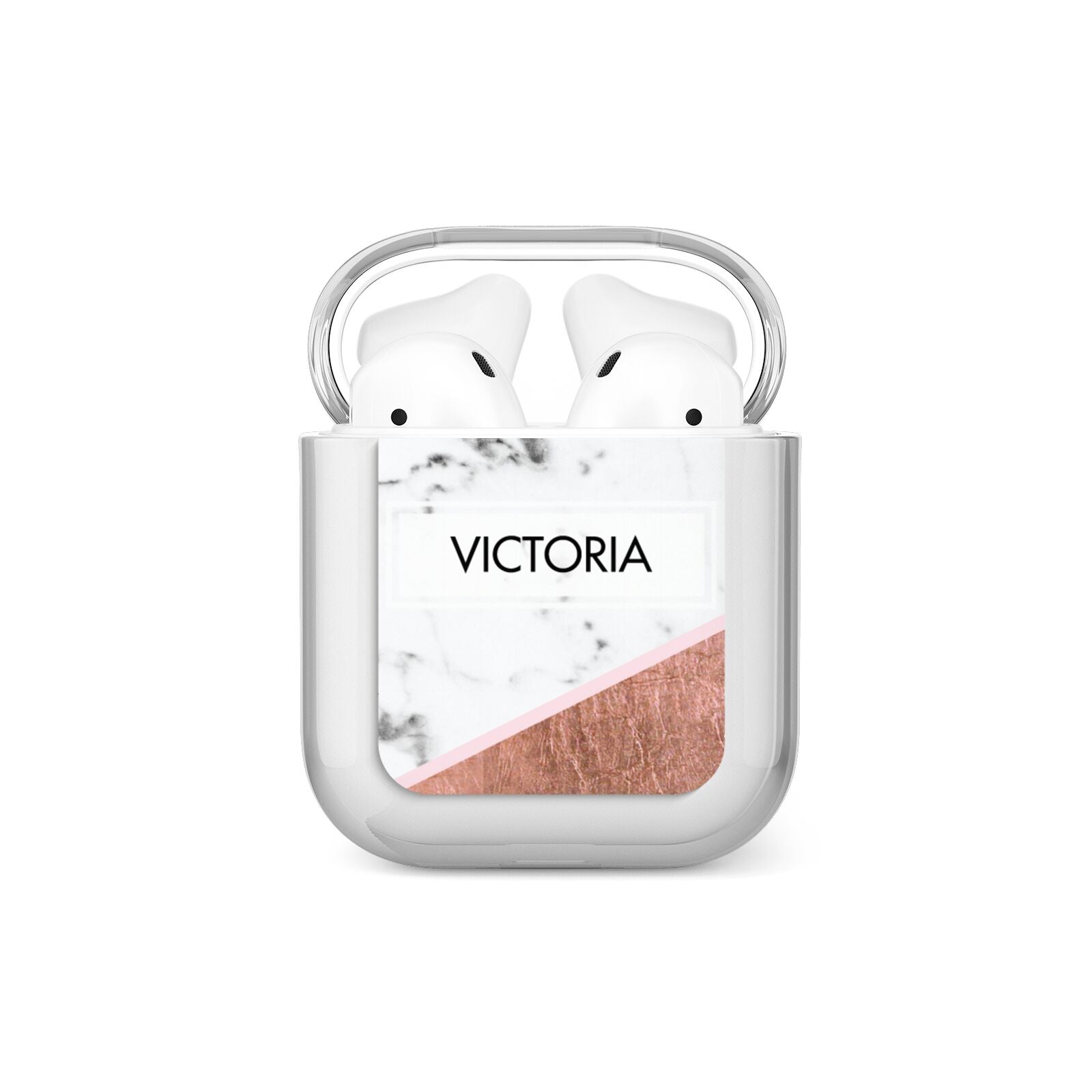 Personalised Marble Rose Gold Name Initials AirPods Case