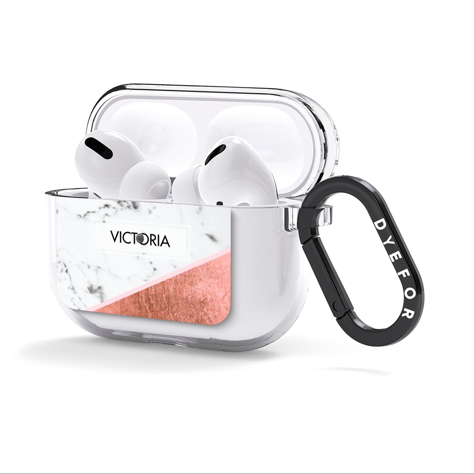 Personalised Marble Rose Gold Name Initials AirPods Clear Case 3rd Gen Side Image