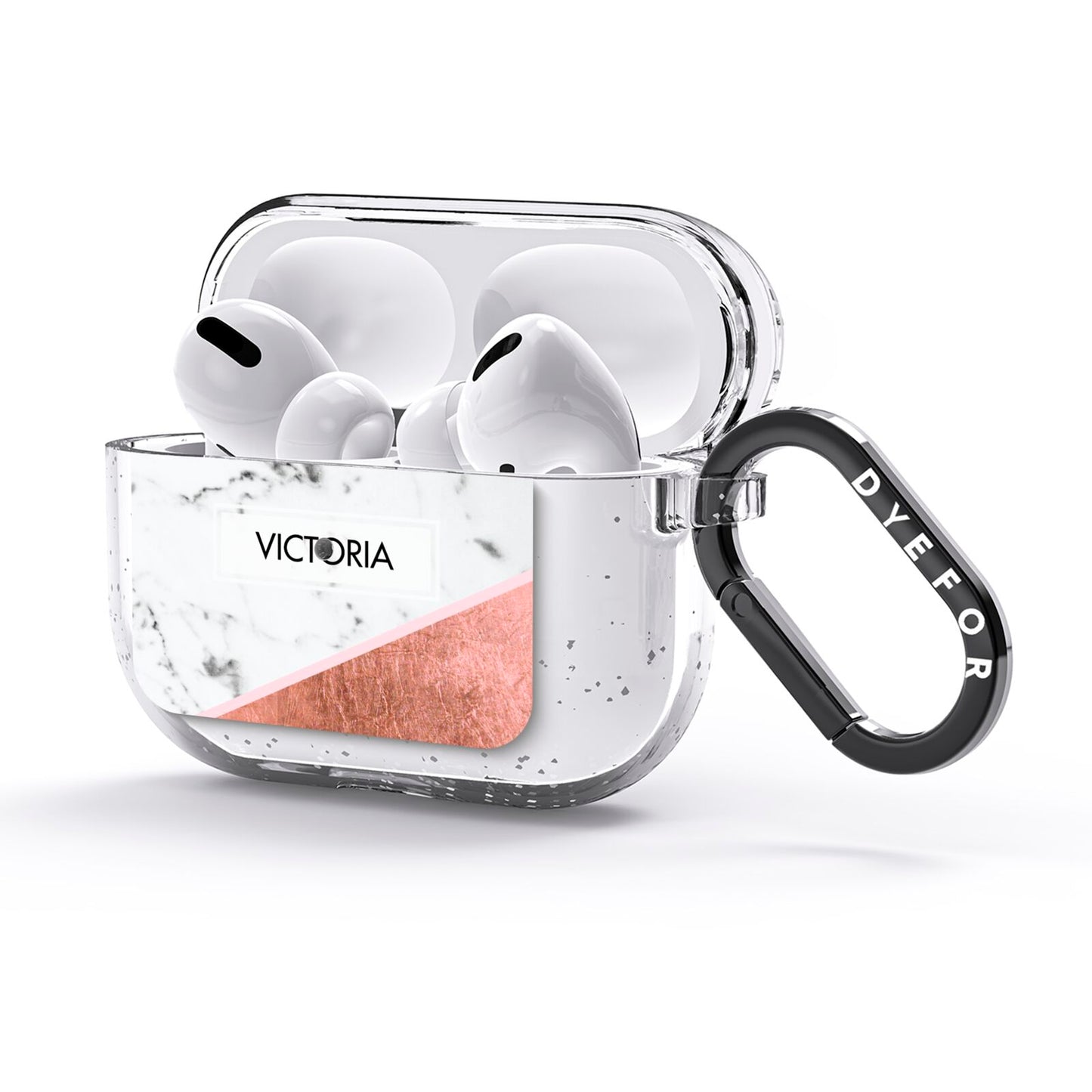 Personalised Marble Rose Gold Name Initials AirPods Glitter Case 3rd Gen Side Image