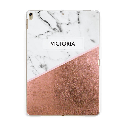 Personalised Marble Rose Gold Name Initials Apple iPad Gold Case