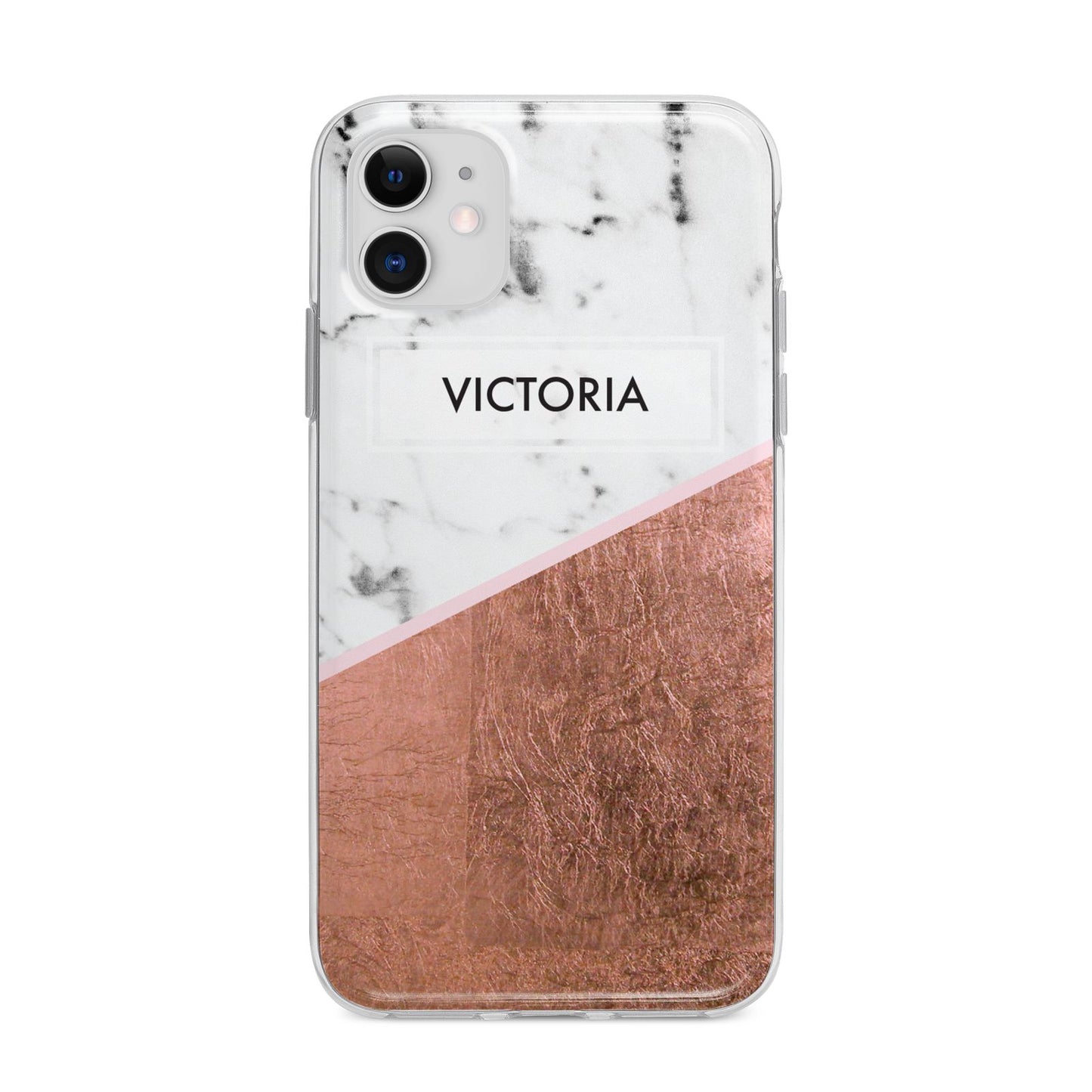 Personalised Marble Rose Gold Name Initials Apple iPhone 11 in White with Bumper Case