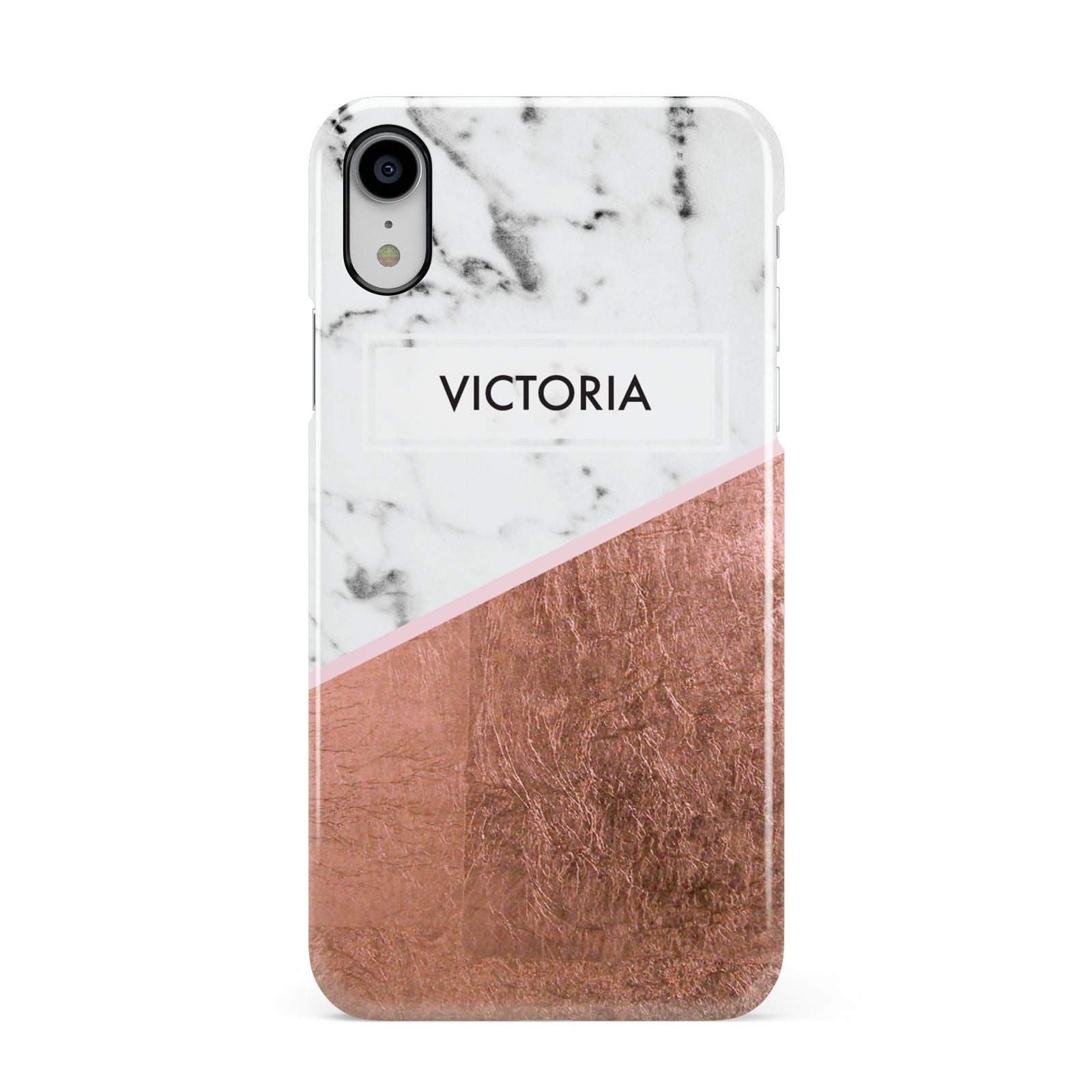 Personalised Marble Rose Gold Name Initials Apple iPhone XR White 3D Snap Case