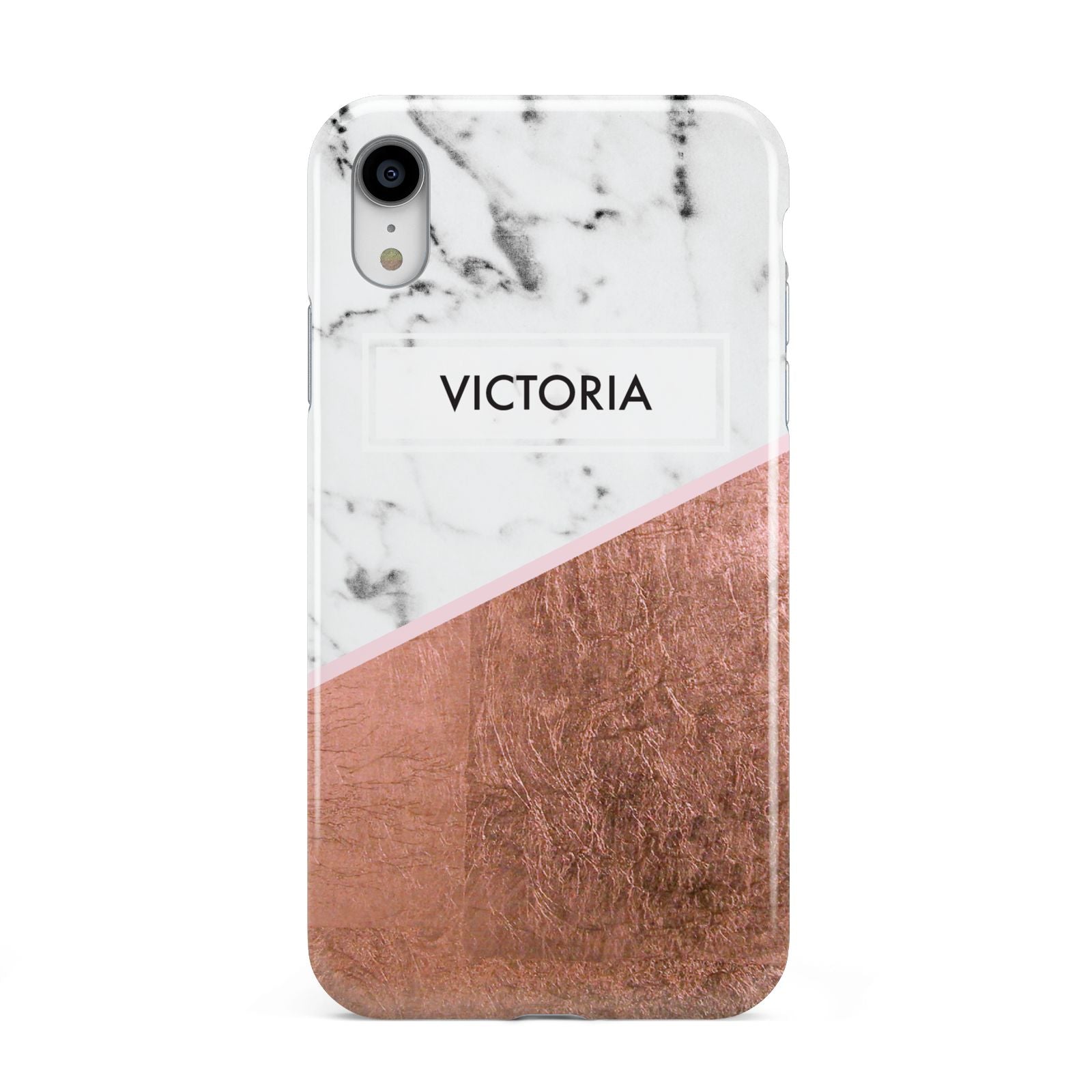 Personalised Marble Rose Gold Name Initials Apple iPhone XR White 3D Tough Case