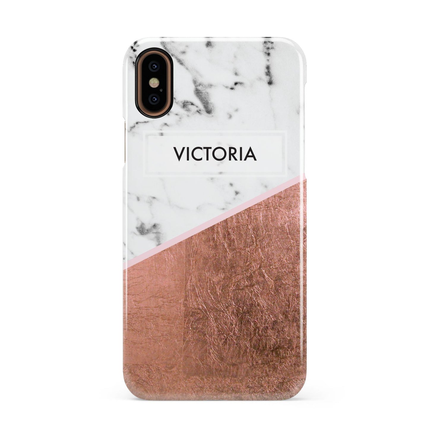 Personalised Marble Rose Gold Name Initials Apple iPhone XS 3D Snap Case