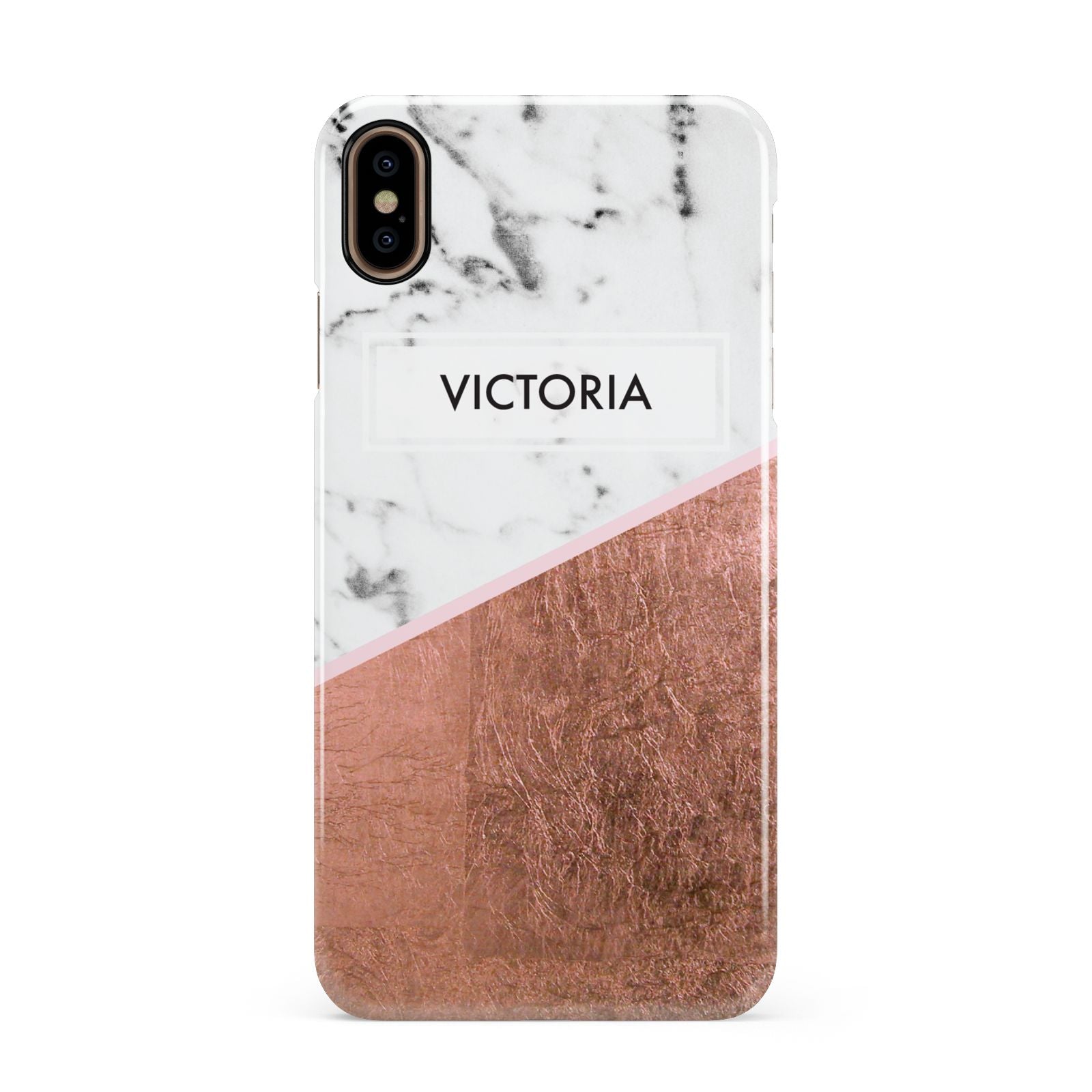 Personalised Marble Rose Gold Name Initials Apple iPhone Xs Max 3D Snap Case