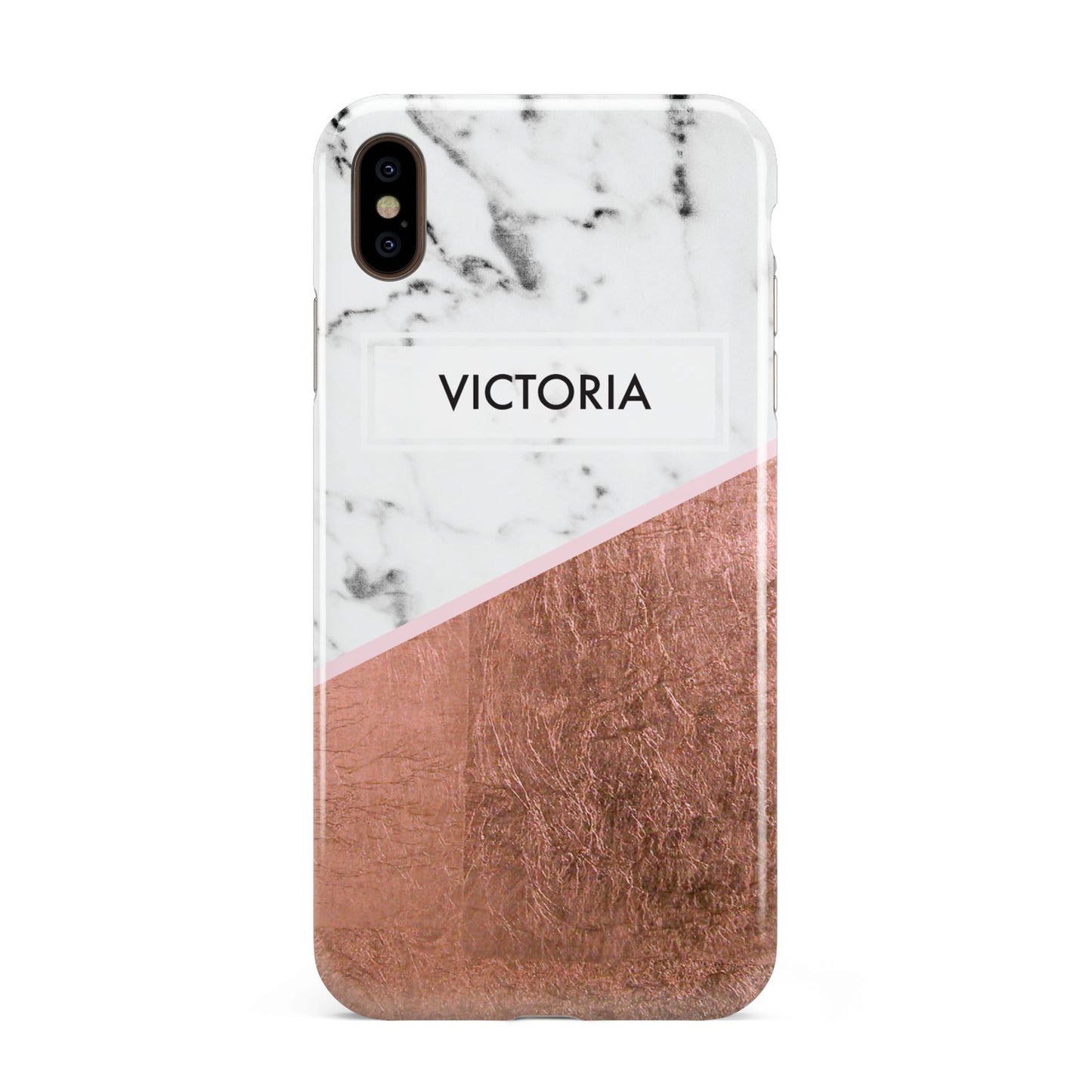 Personalised Marble Rose Gold Name Initials Apple iPhone Xs Max 3D Tough Case
