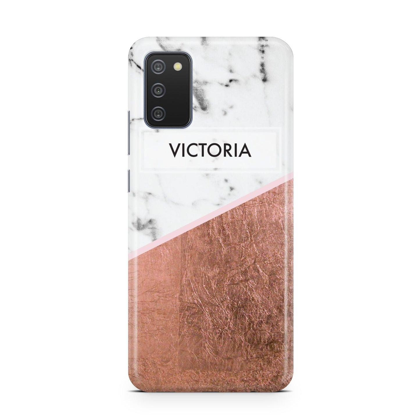 Personalised Marble Rose Gold Name Initials Samsung A02s Case
