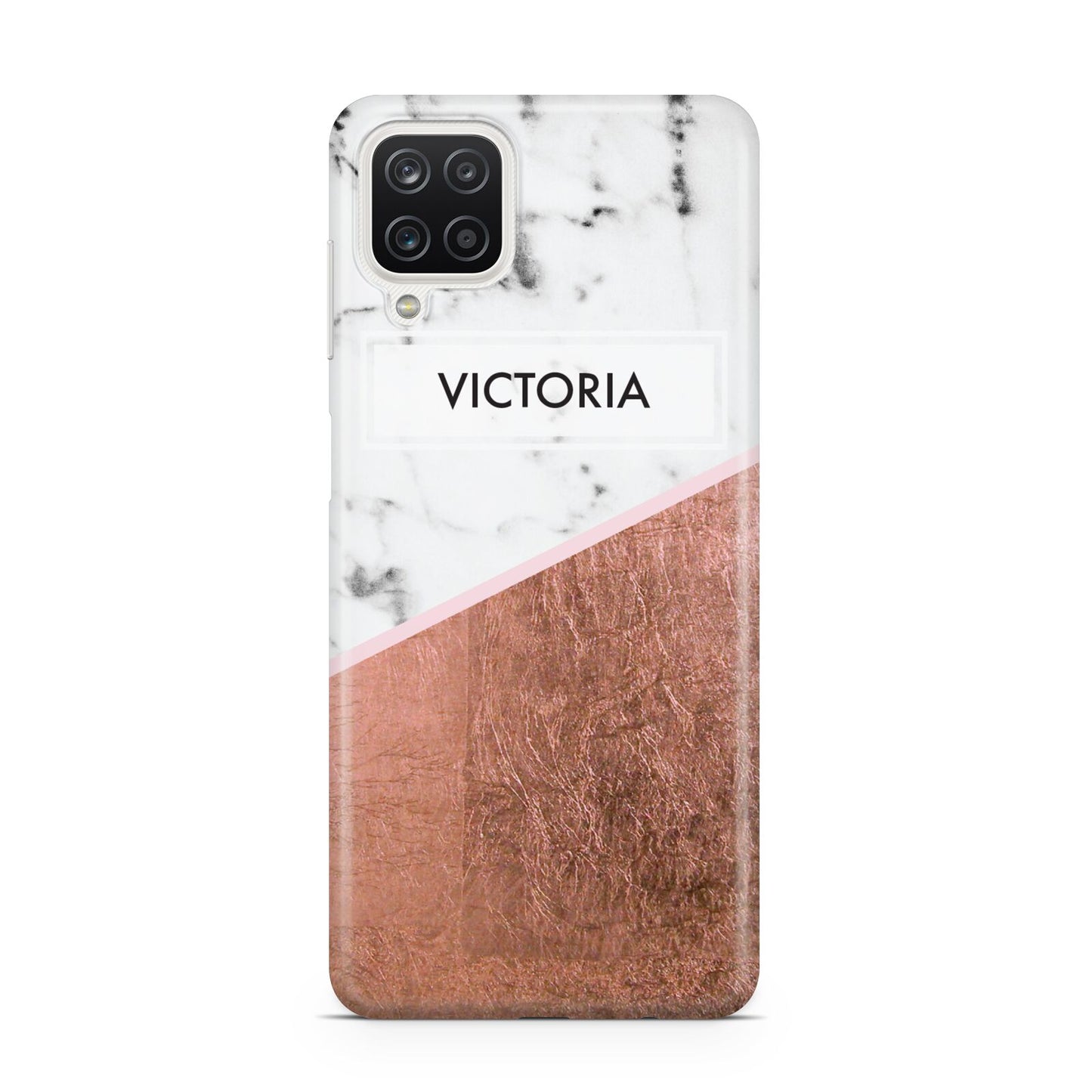 Personalised Marble Rose Gold Name Initials Samsung A12 Case