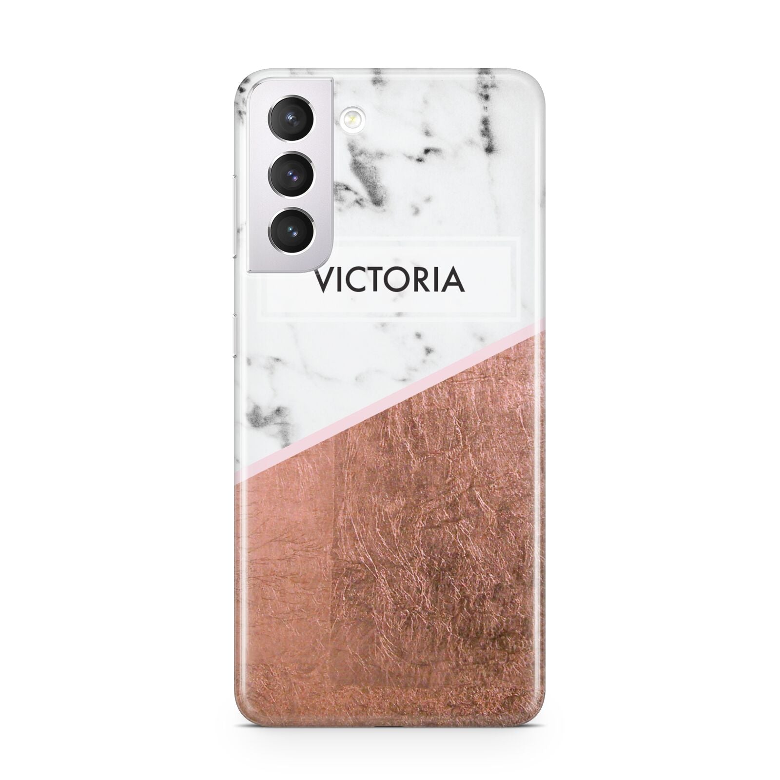 Personalised Marble Rose Gold Name Initials Samsung S21 Case