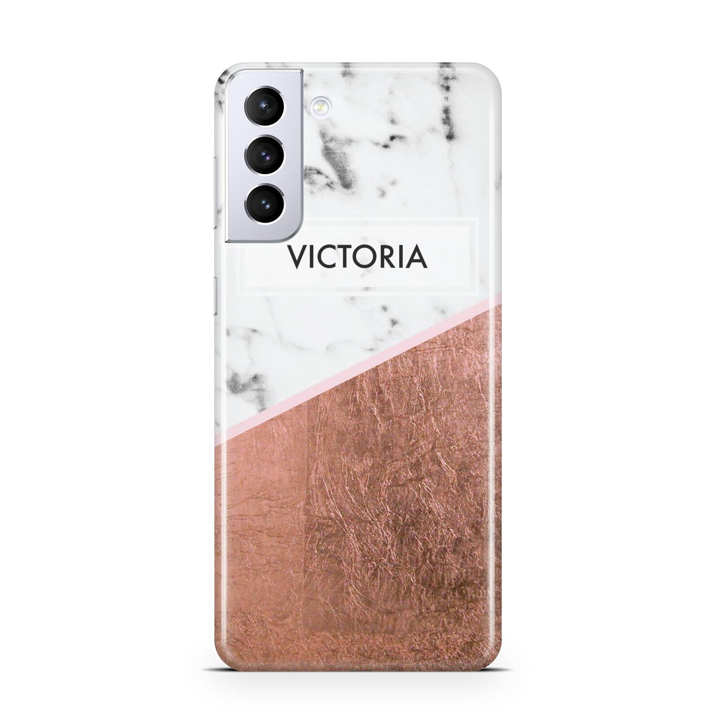 Personalised Marble Rose Gold Name Initials Samsung S21 Plus Case