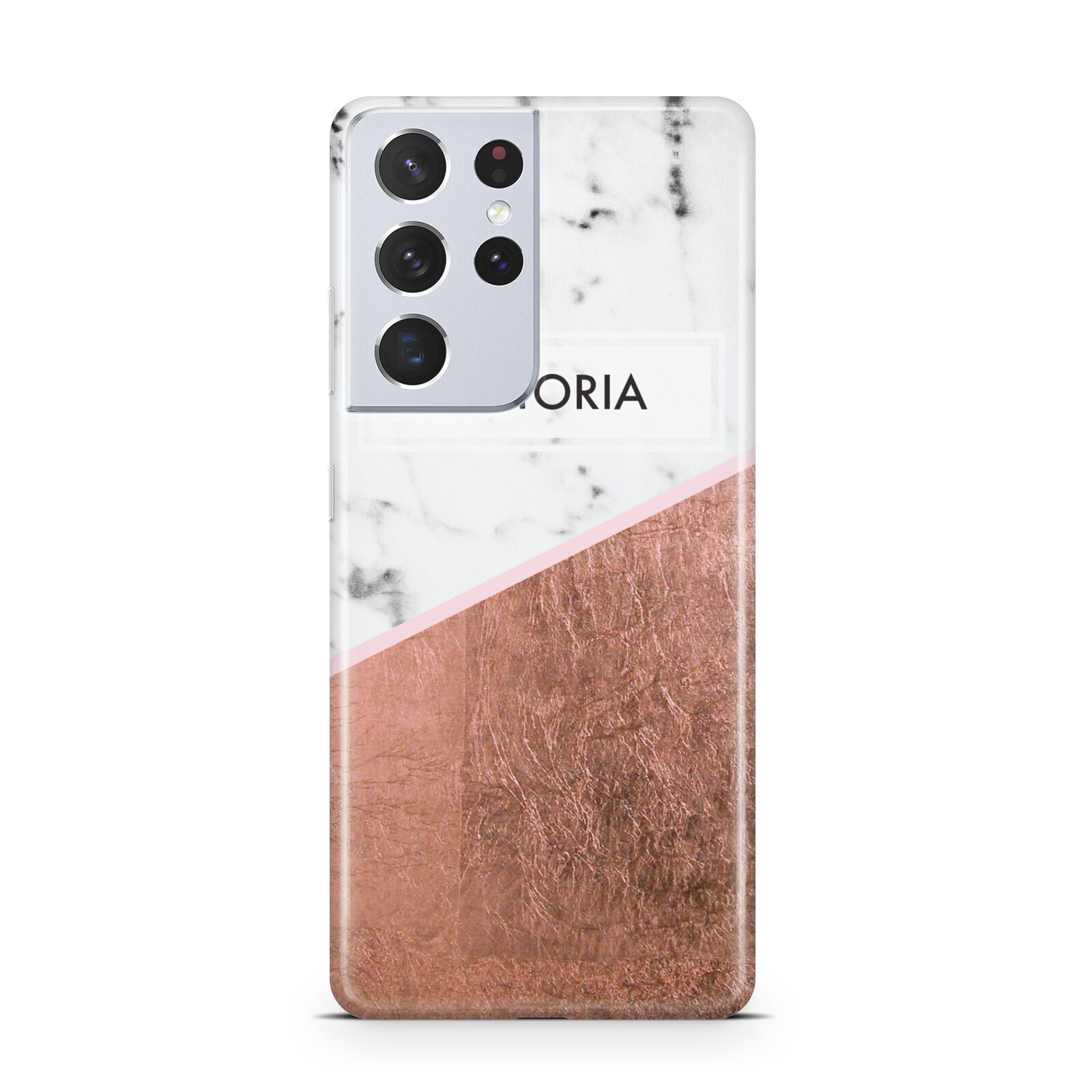 Personalised Marble Rose Gold Name Initials Samsung S21 Ultra Case