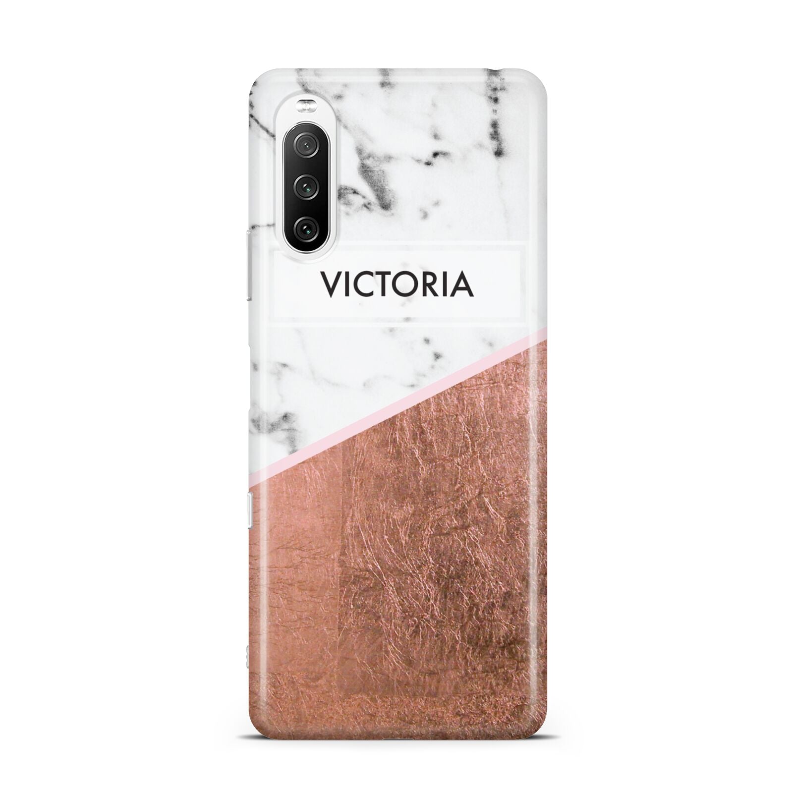 Personalised Marble Rose Gold Name Initials Sony Xperia 10 III Case