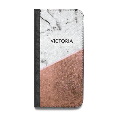 Personalised Marble Rose Gold Name Initials Vegan Leather Flip Samsung Case