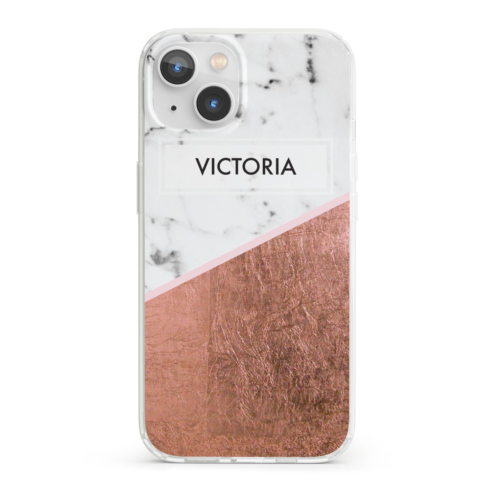 Personalised Marble Rose Gold Name Initials iPhone 13 Clear Bumper Case