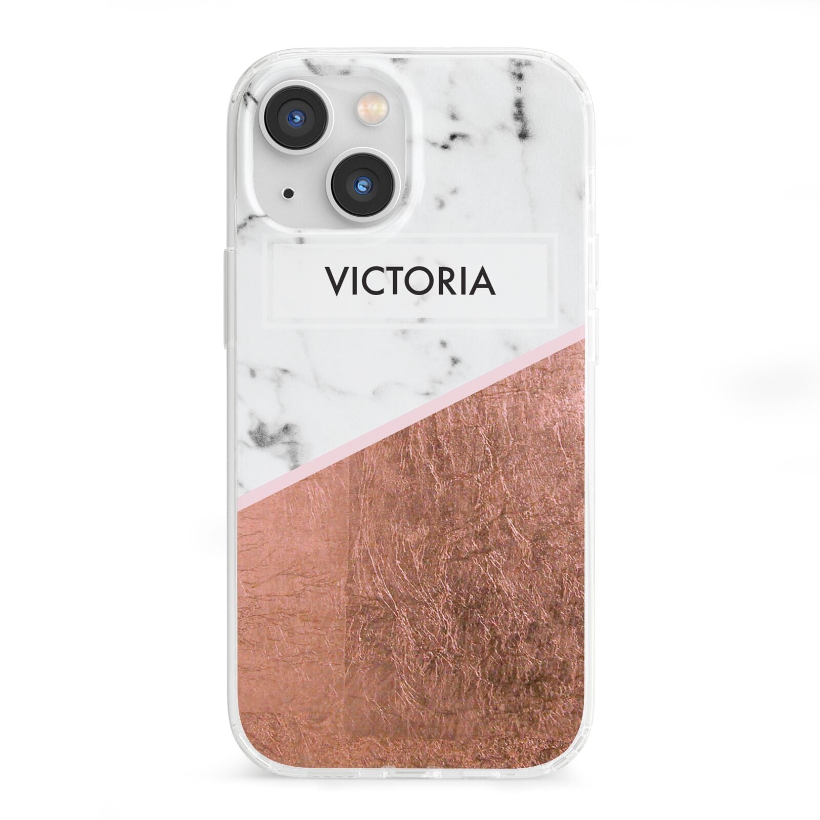 Personalised Marble Rose Gold Name Initials iPhone 13 Mini Clear Bumper Case
