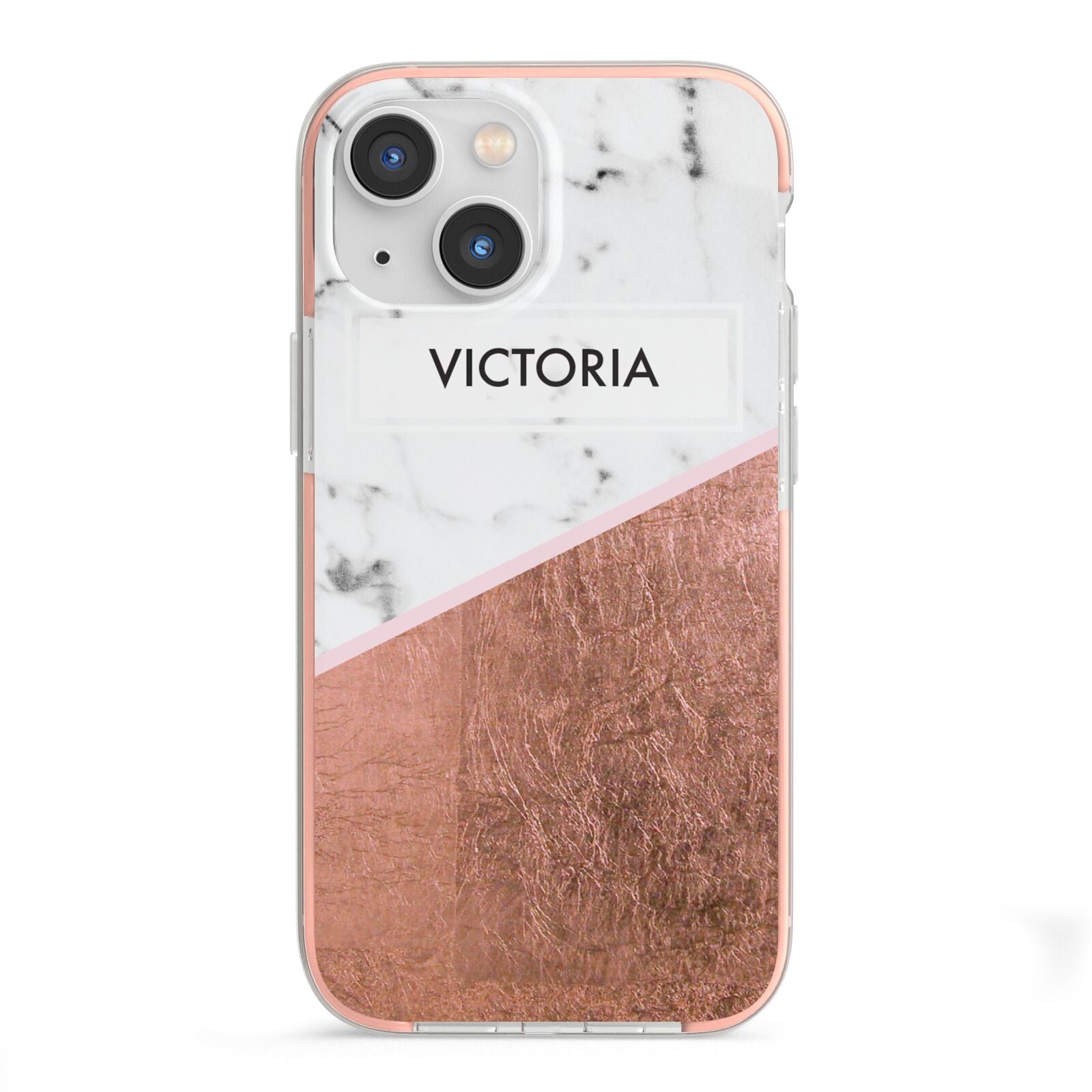 Personalised Marble Rose Gold Name Initials iPhone 13 Mini TPU Impact Case with Pink Edges