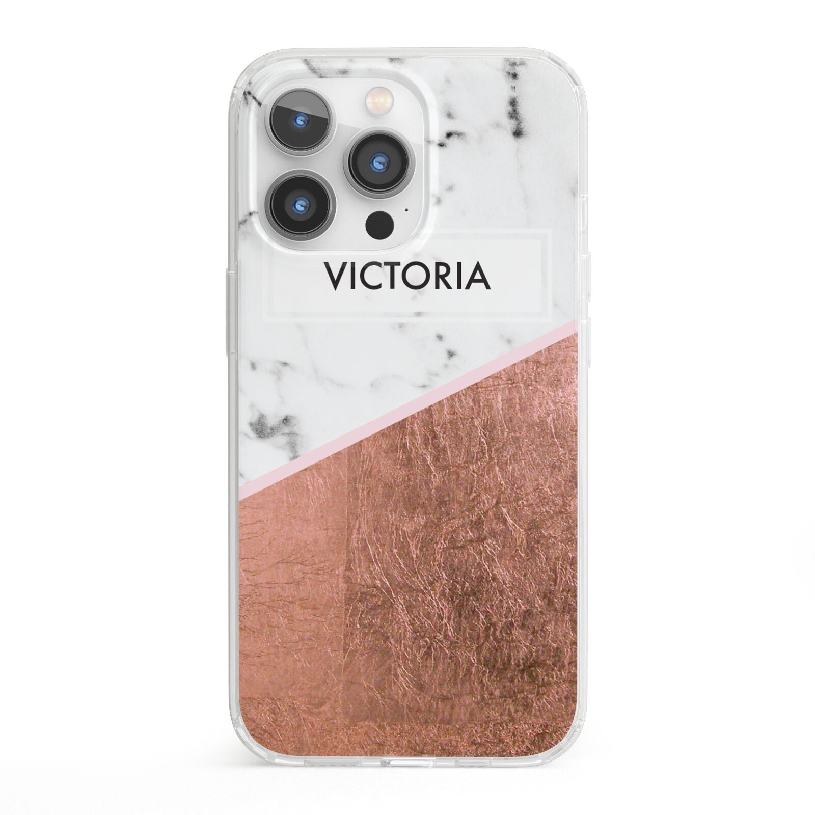 Personalised Marble Rose Gold Name Initials iPhone 13 Pro Clear Bumper Case