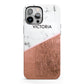 Personalised Marble Rose Gold Name Initials iPhone 13 Pro Max Full Wrap 3D Tough Case