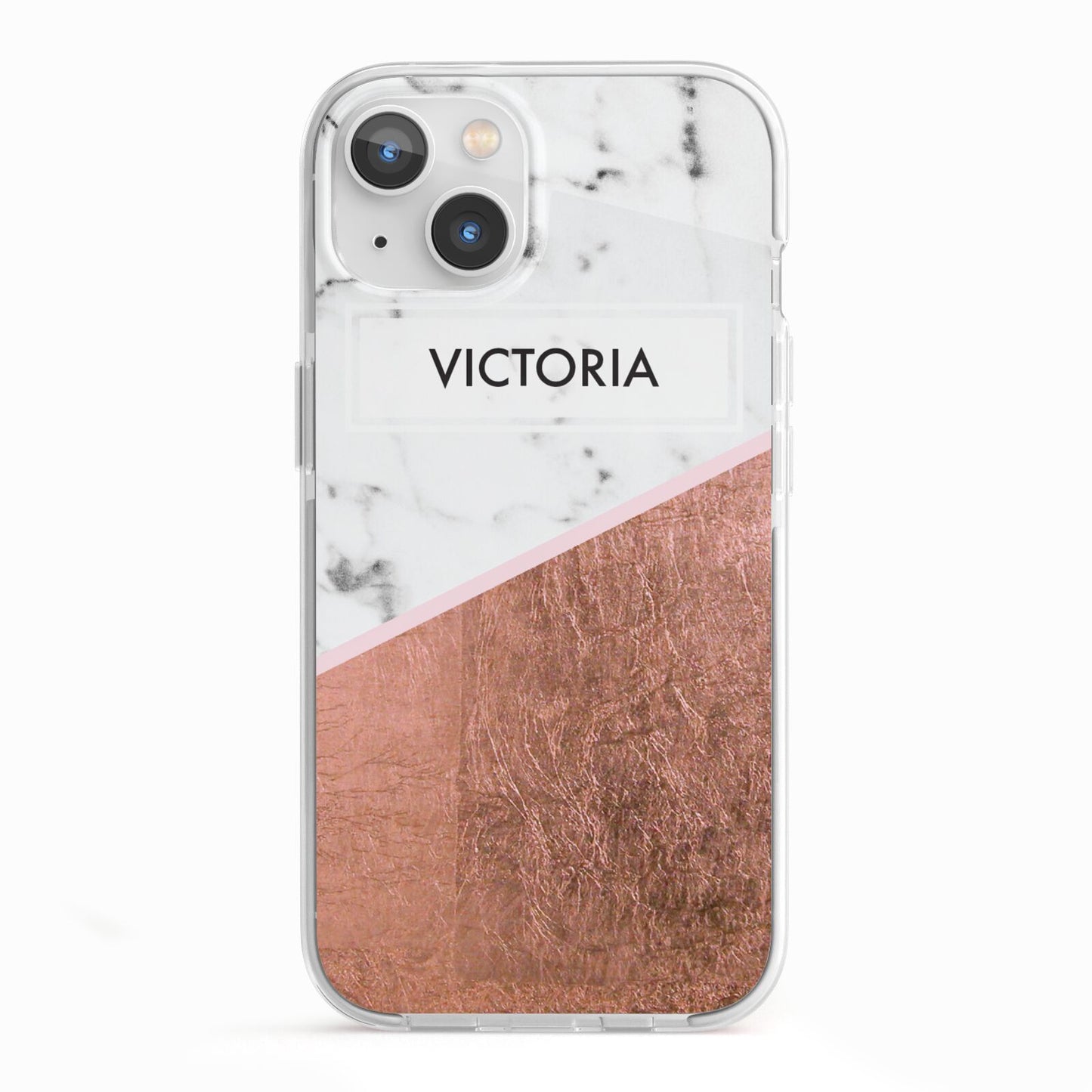 Personalised Marble Rose Gold Name Initials iPhone 13 TPU Impact Case with White Edges