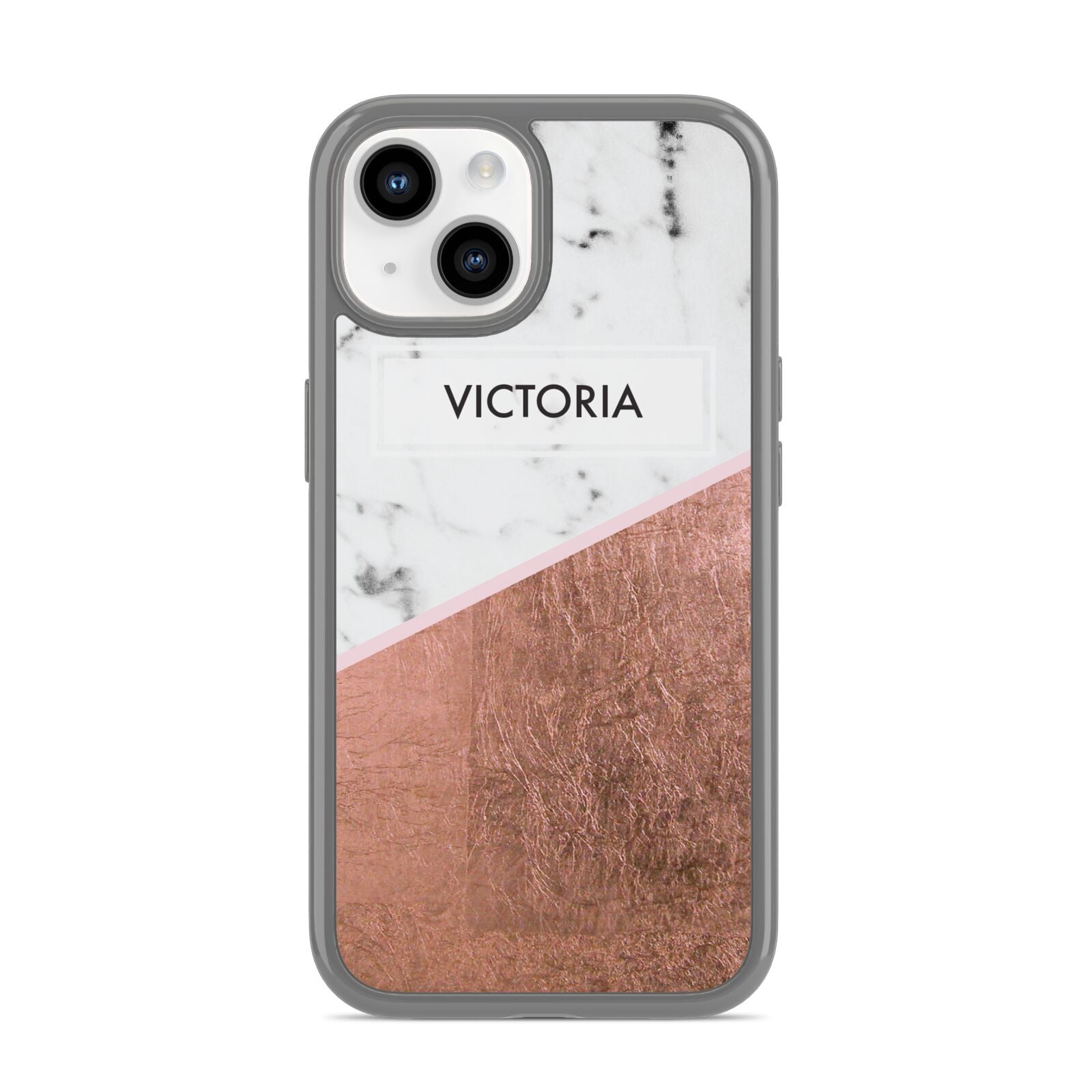 Personalised Marble Rose Gold Name Initials iPhone 14 Clear Tough Case Starlight