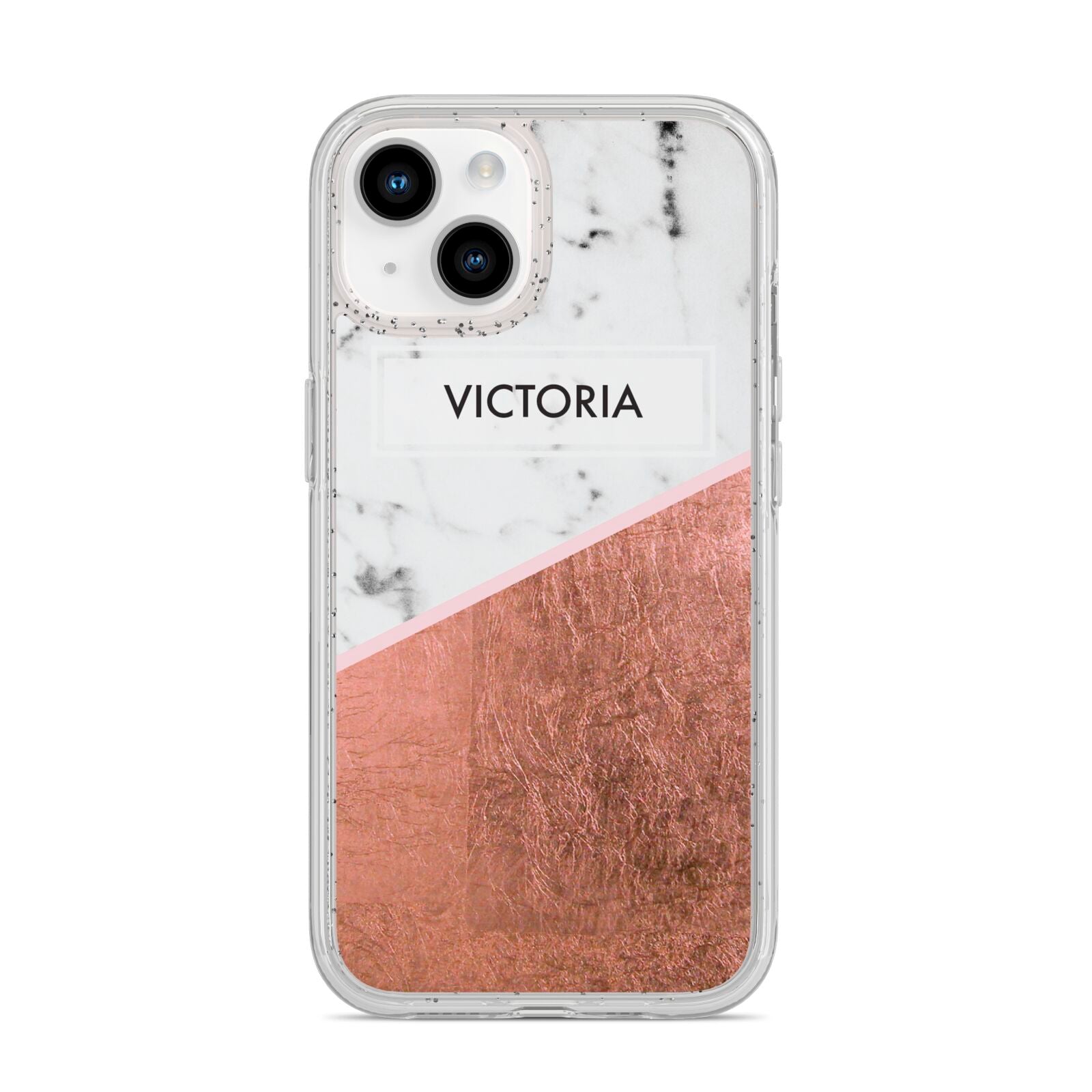 Personalised Marble Rose Gold Name Initials iPhone 14 Glitter Tough Case Starlight