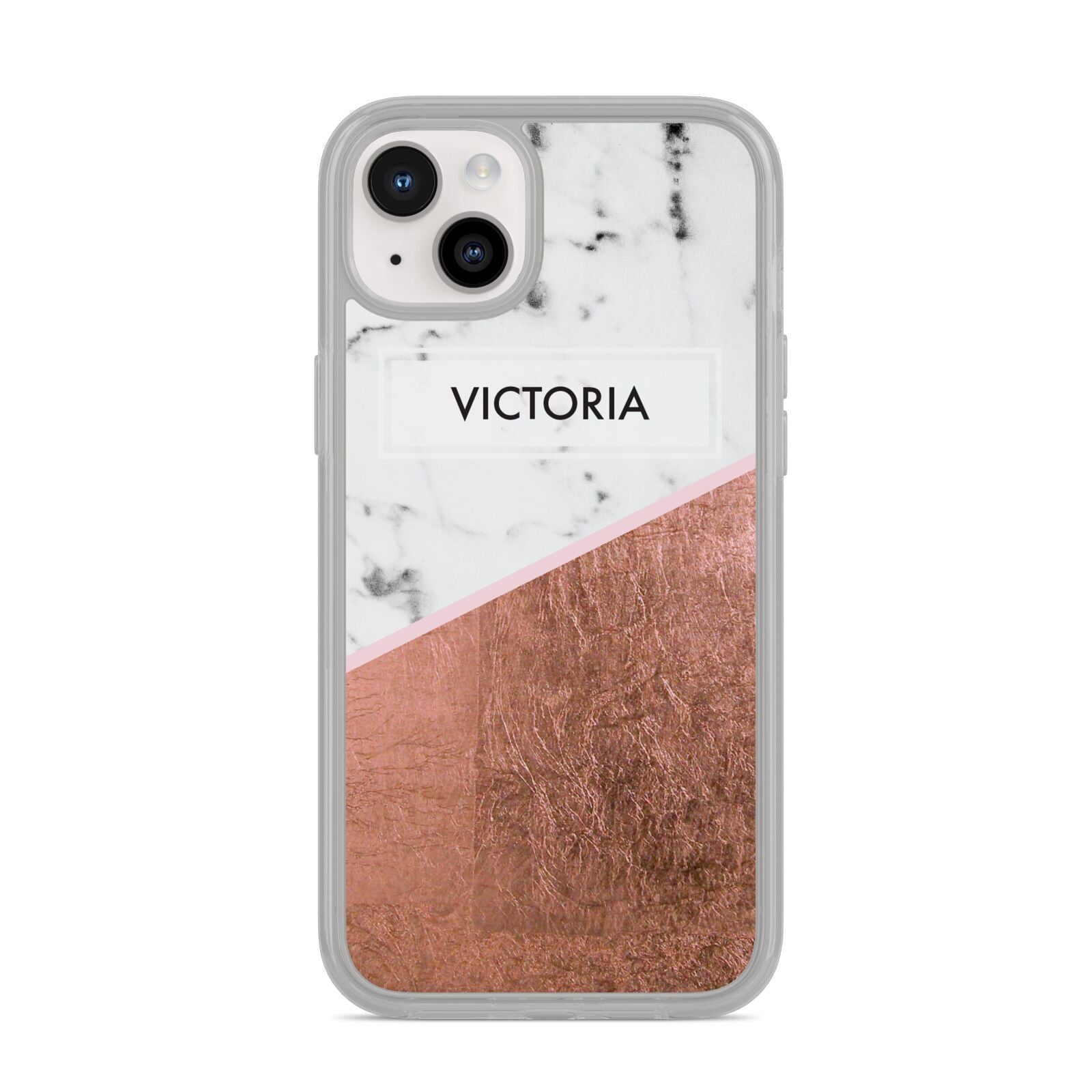 Personalised Marble Rose Gold Name Initials iPhone 14 Plus Clear Tough Case Starlight