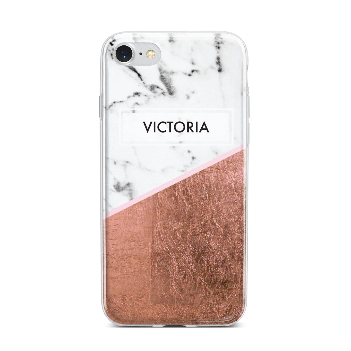 Personalised Marble Rose Gold Name Initials iPhone 7 Bumper Case on Silver iPhone