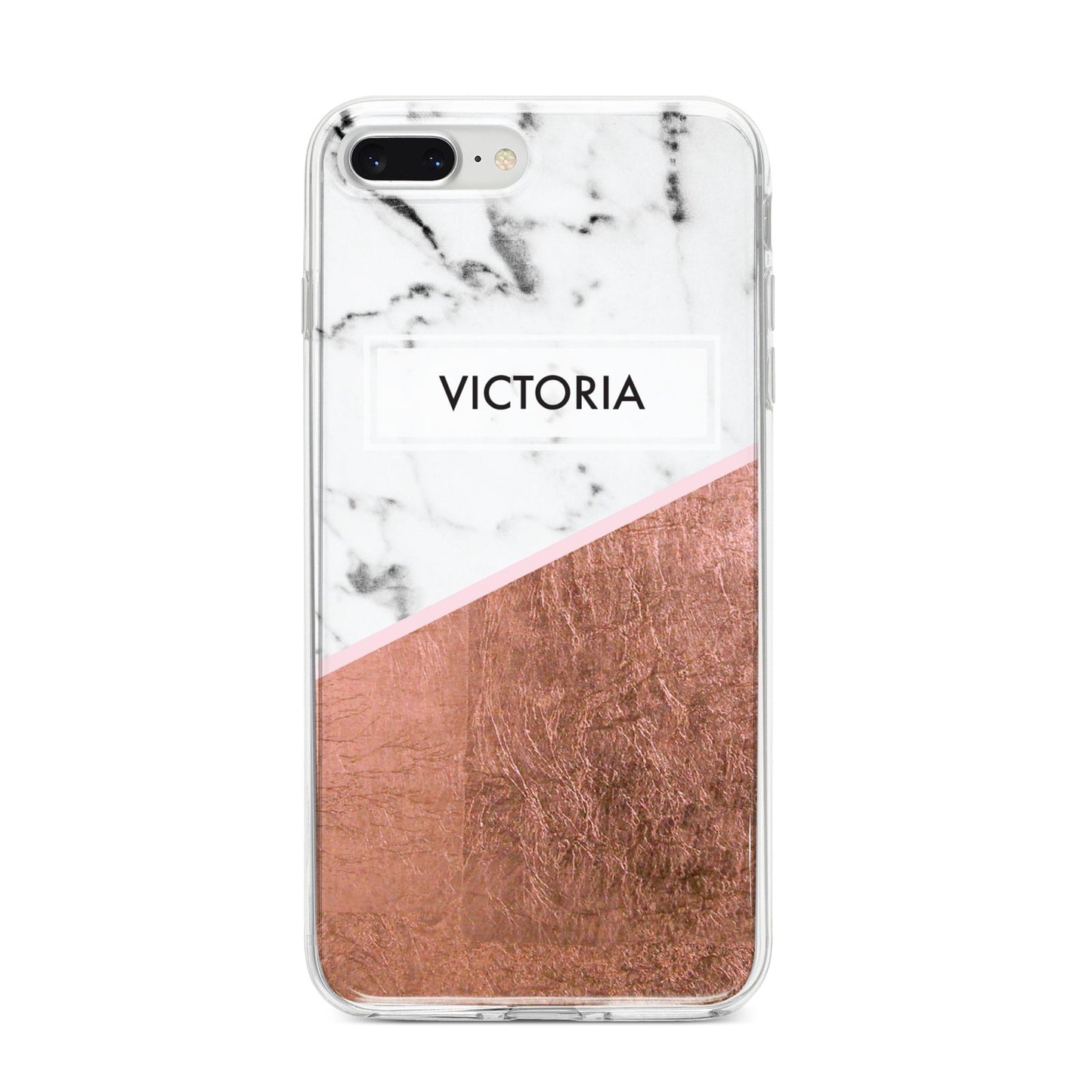 Personalised Marble Rose Gold Name Initials iPhone 8 Plus Bumper Case on Silver iPhone