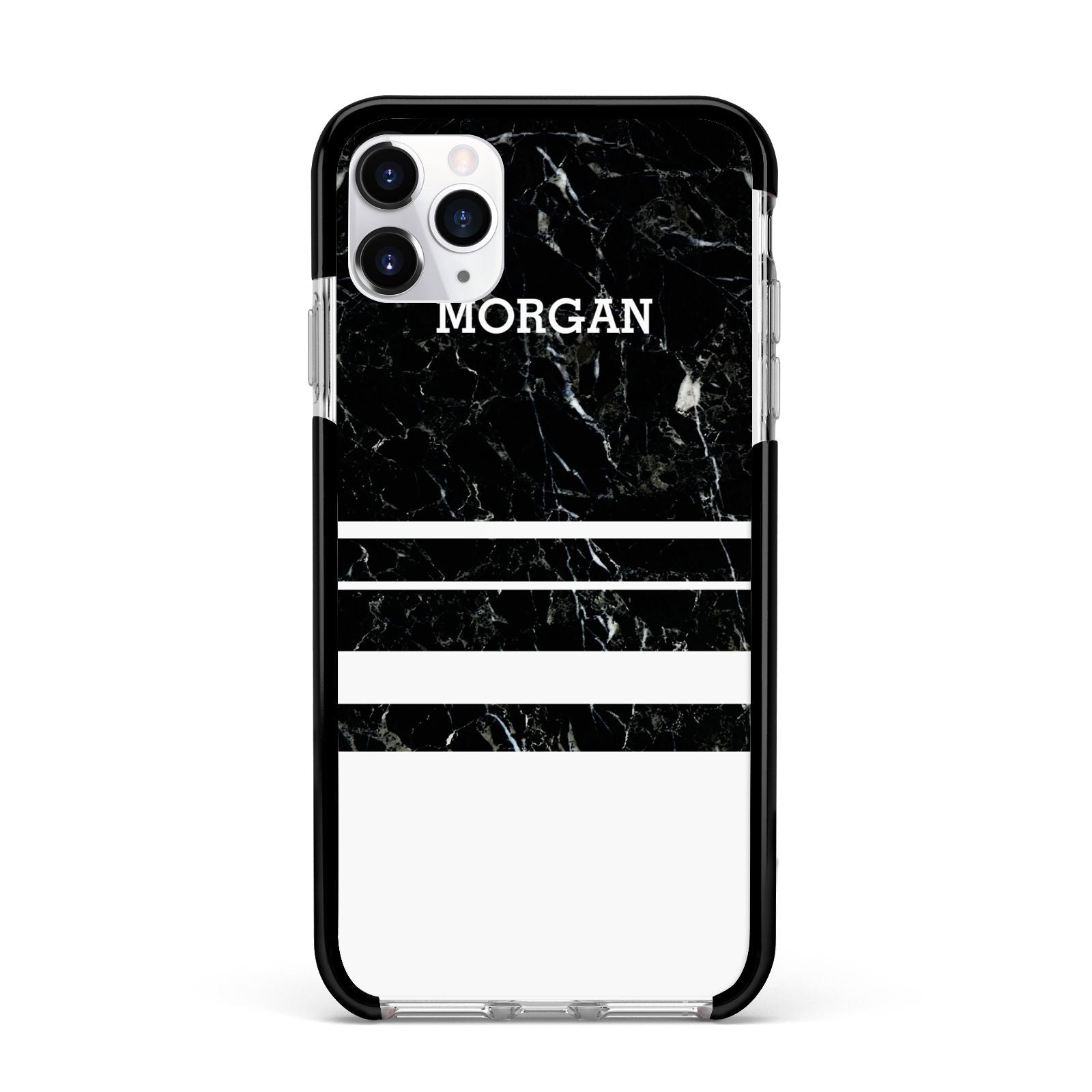 Personalised Marble Stripes Name Initials Apple iPhone 11 Pro Max in Silver with Black Impact Case