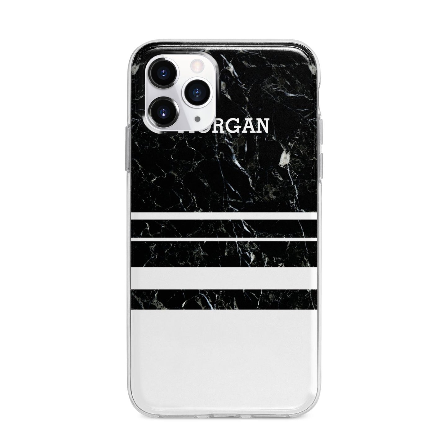 Personalised Marble Stripes Name Initials Apple iPhone 11 Pro Max in Silver with Bumper Case