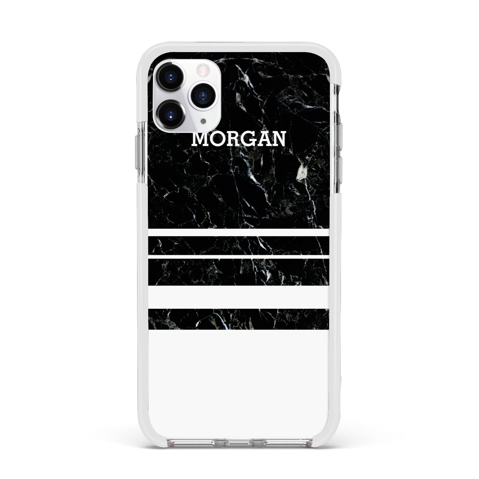 Personalised Marble Stripes Name Initials Apple iPhone 11 Pro Max in Silver with White Impact Case