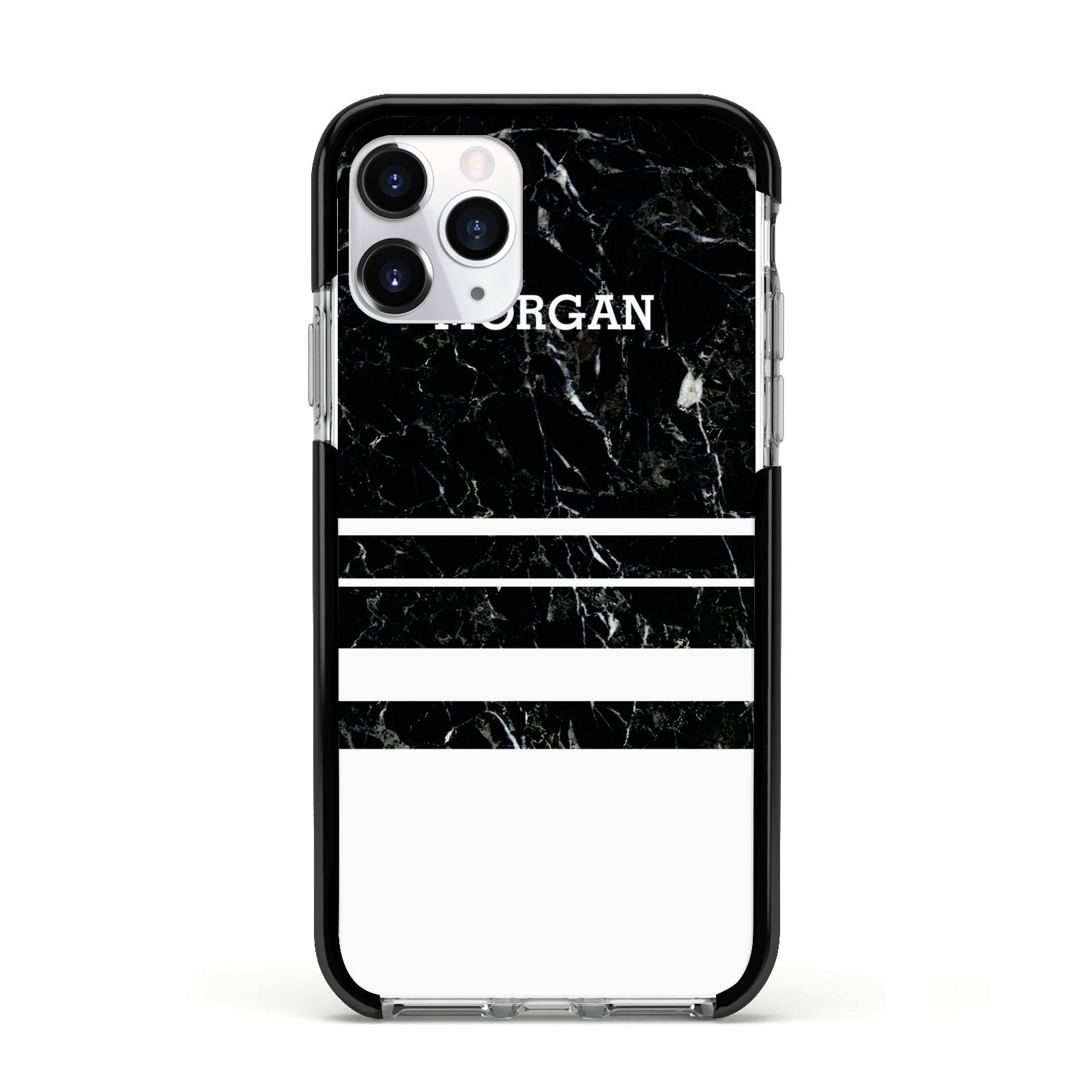 Personalised Marble Stripes Name Initials Apple iPhone 11 Pro in Silver with Black Impact Case