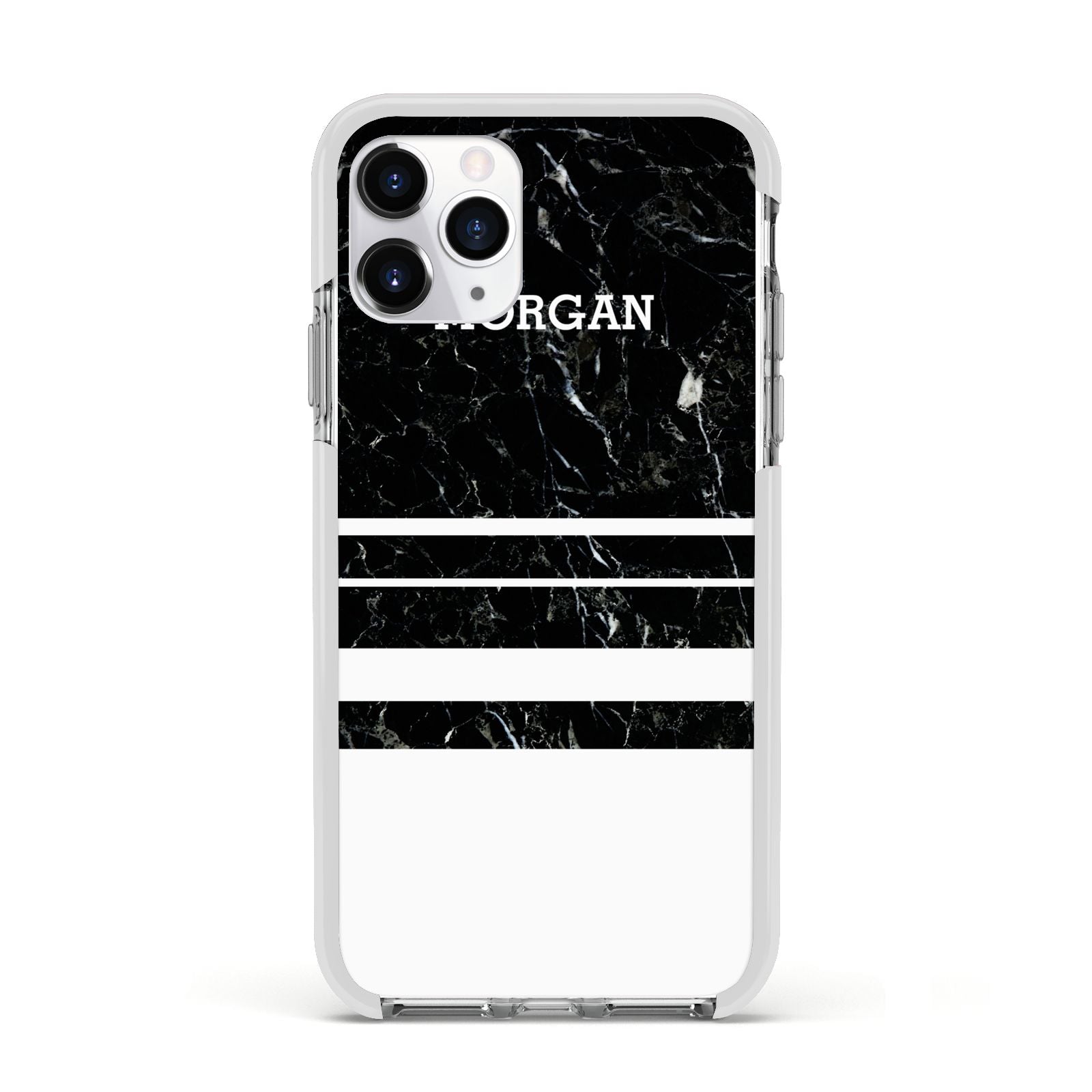 Personalised Marble Stripes Name Initials Apple iPhone 11 Pro in Silver with White Impact Case