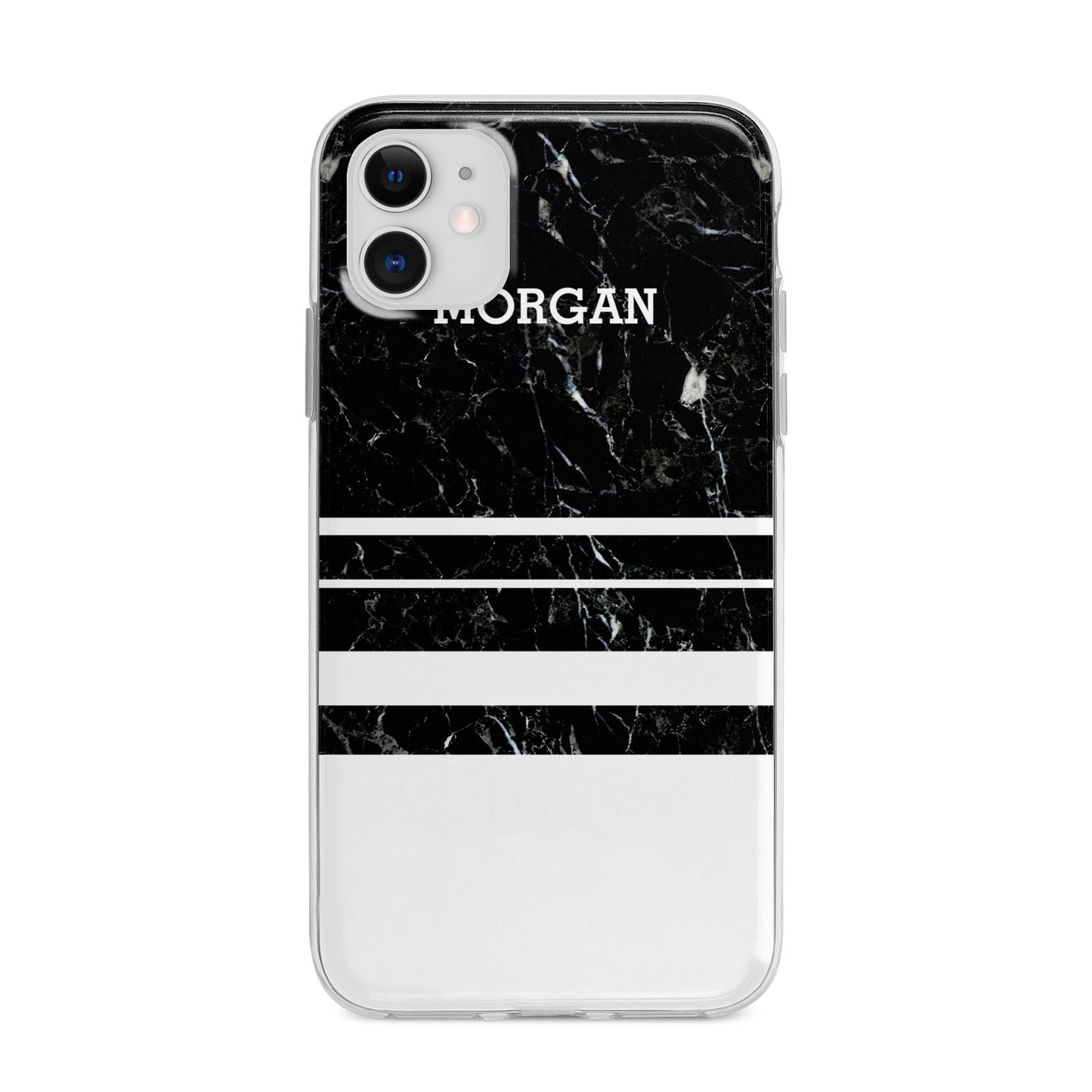 Personalised Marble Stripes Name Initials Apple iPhone 11 in White with Bumper Case