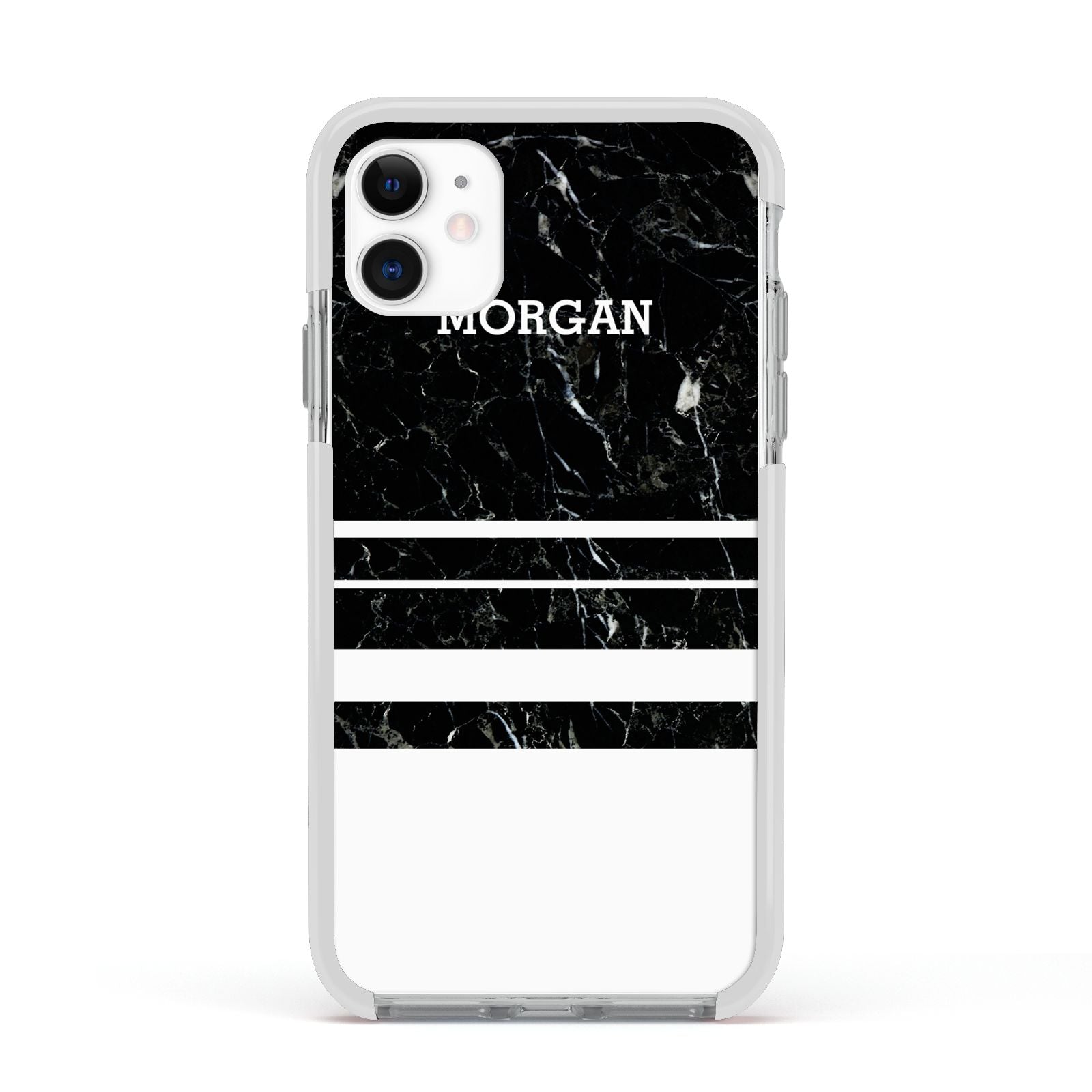 Personalised Marble Stripes Name Initials Apple iPhone 11 in White with White Impact Case
